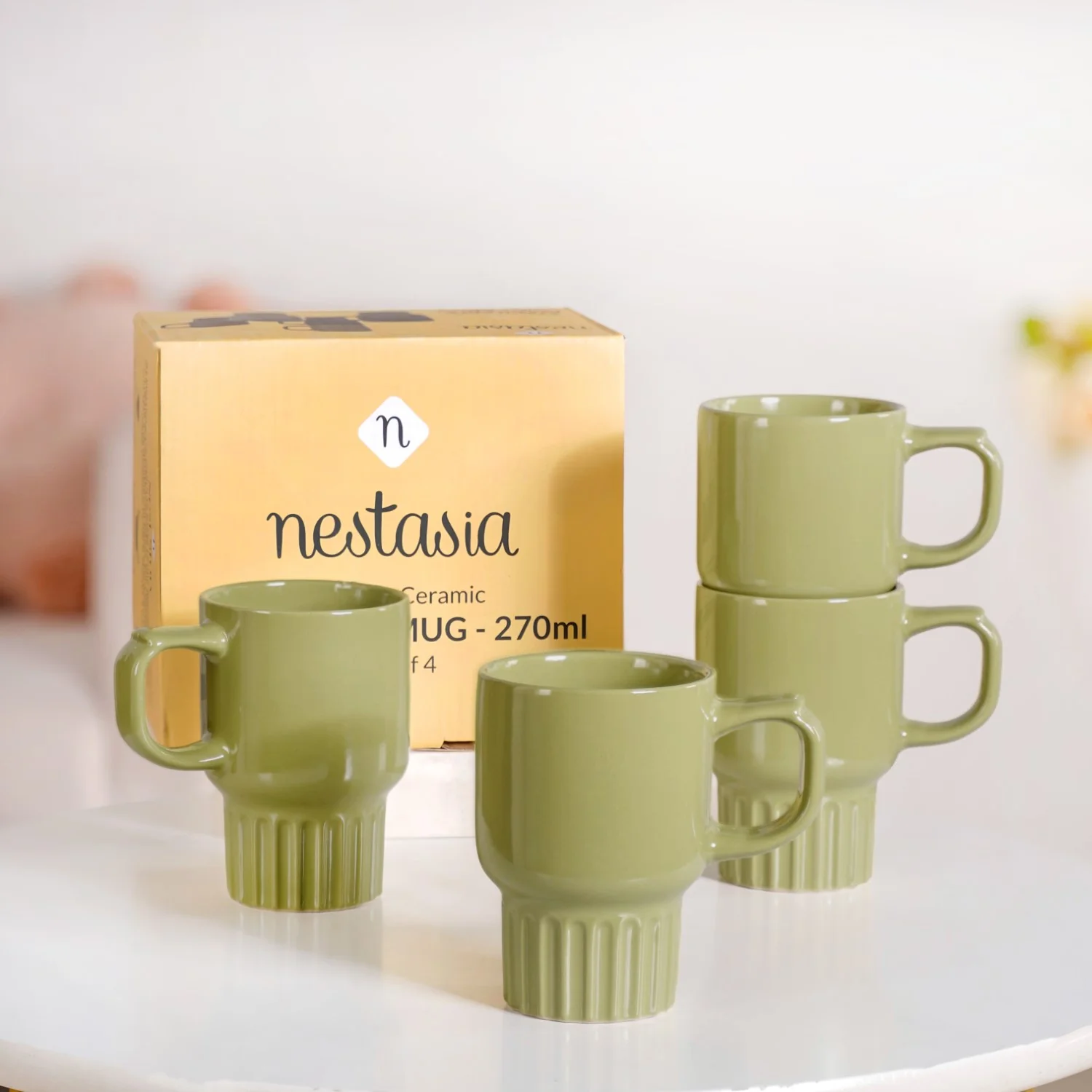 Ribelle Ceramic Stackable Mug Set Of 4 Olive Green 270ml - Image 3