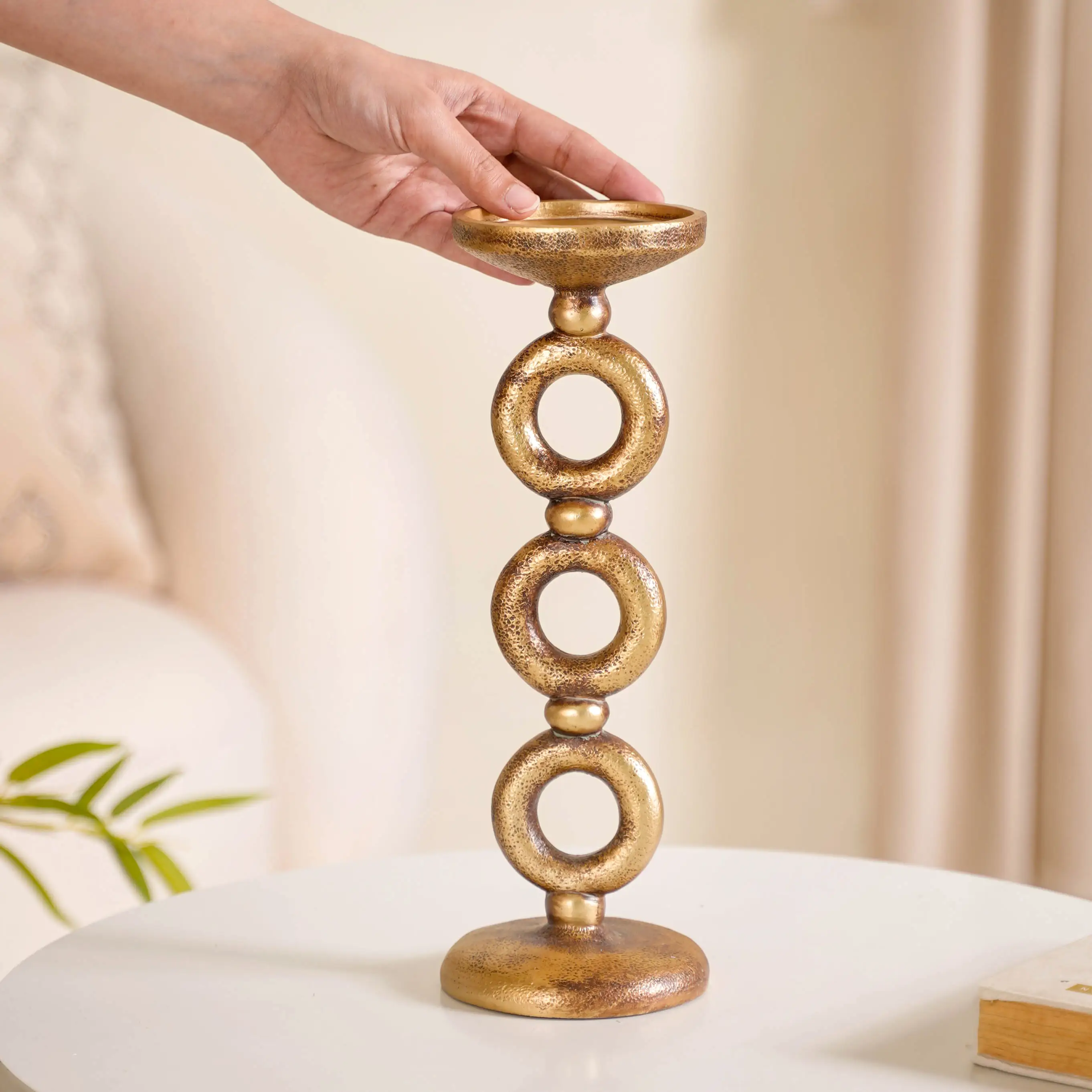 Rings Tall Candle Stand Antique Gold - Image 3