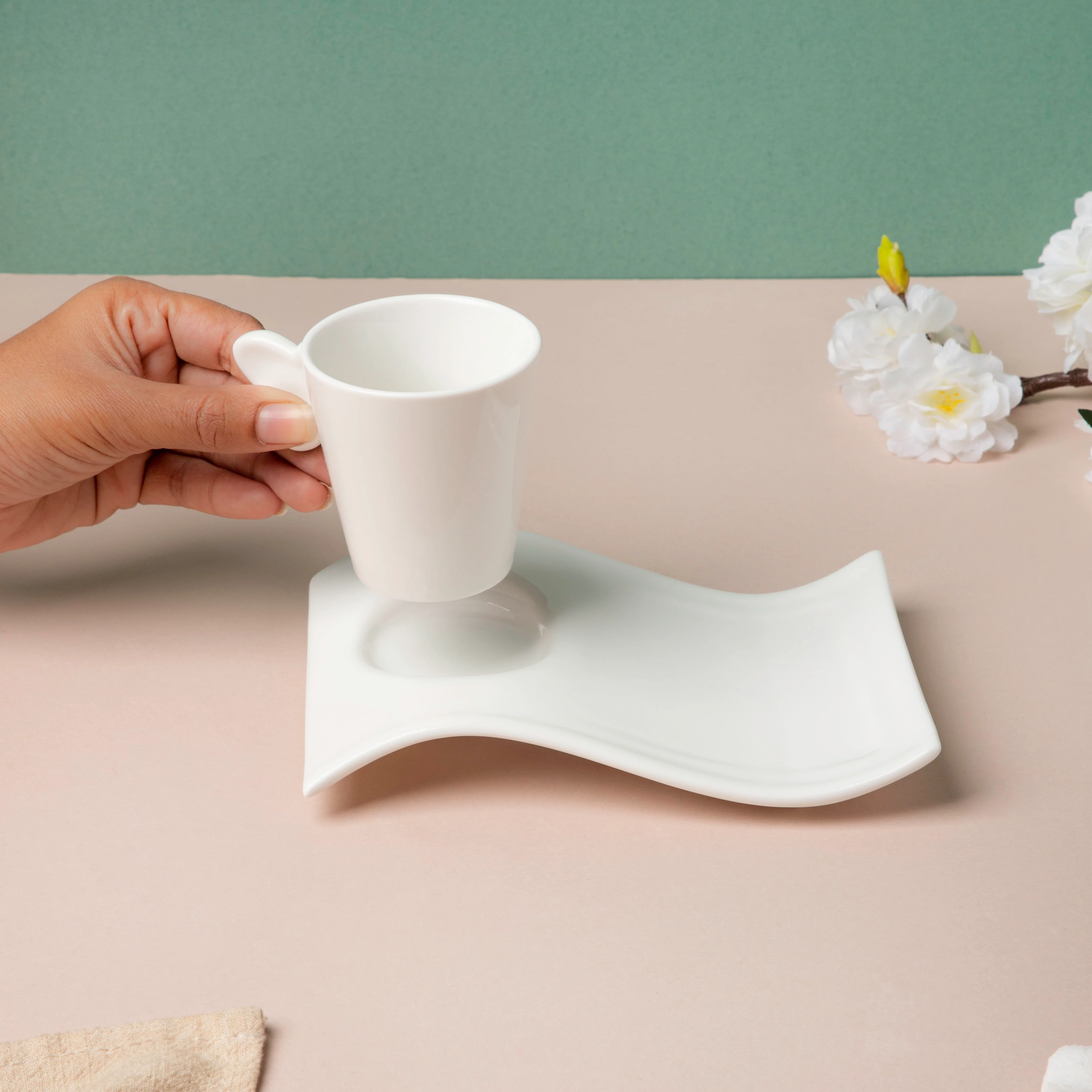 Riona Ceramic Butterfly Cup And Saucer Set White - Image 2