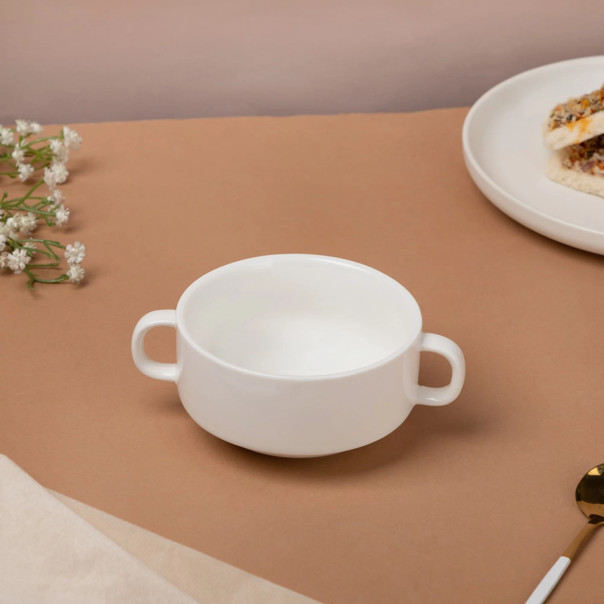Riona Ceramic Soup Bowl With Handle White - Image 5