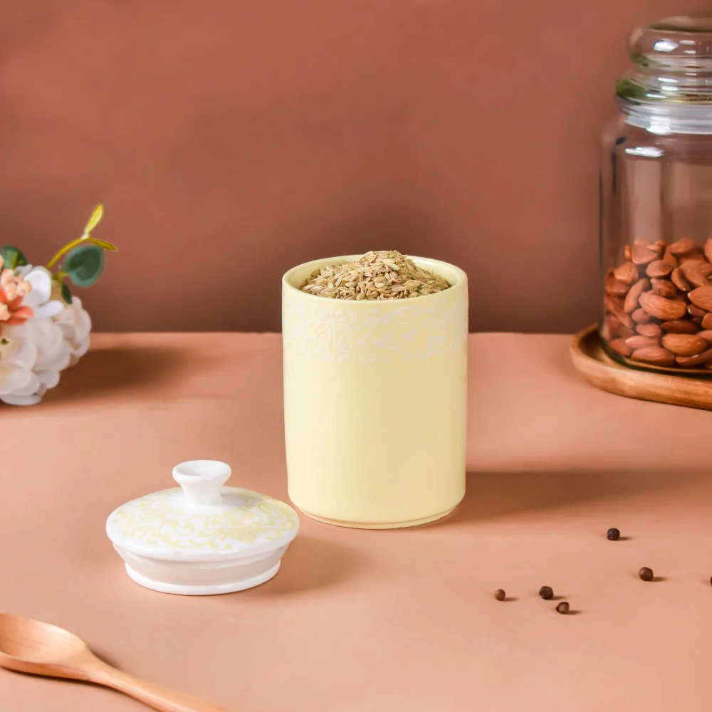 Riona Floral Ceramic Jar With Lid Yellow - Image 3