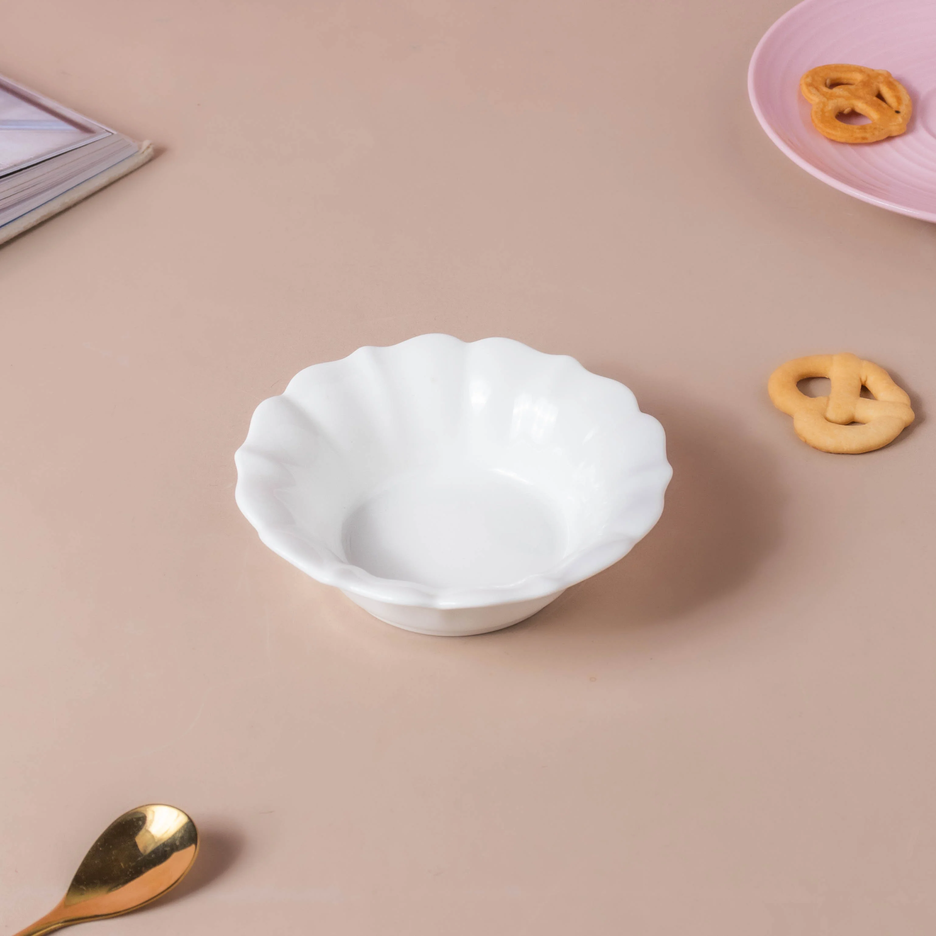 Riona Flower Ceramic Dip Bowl White - Image 3