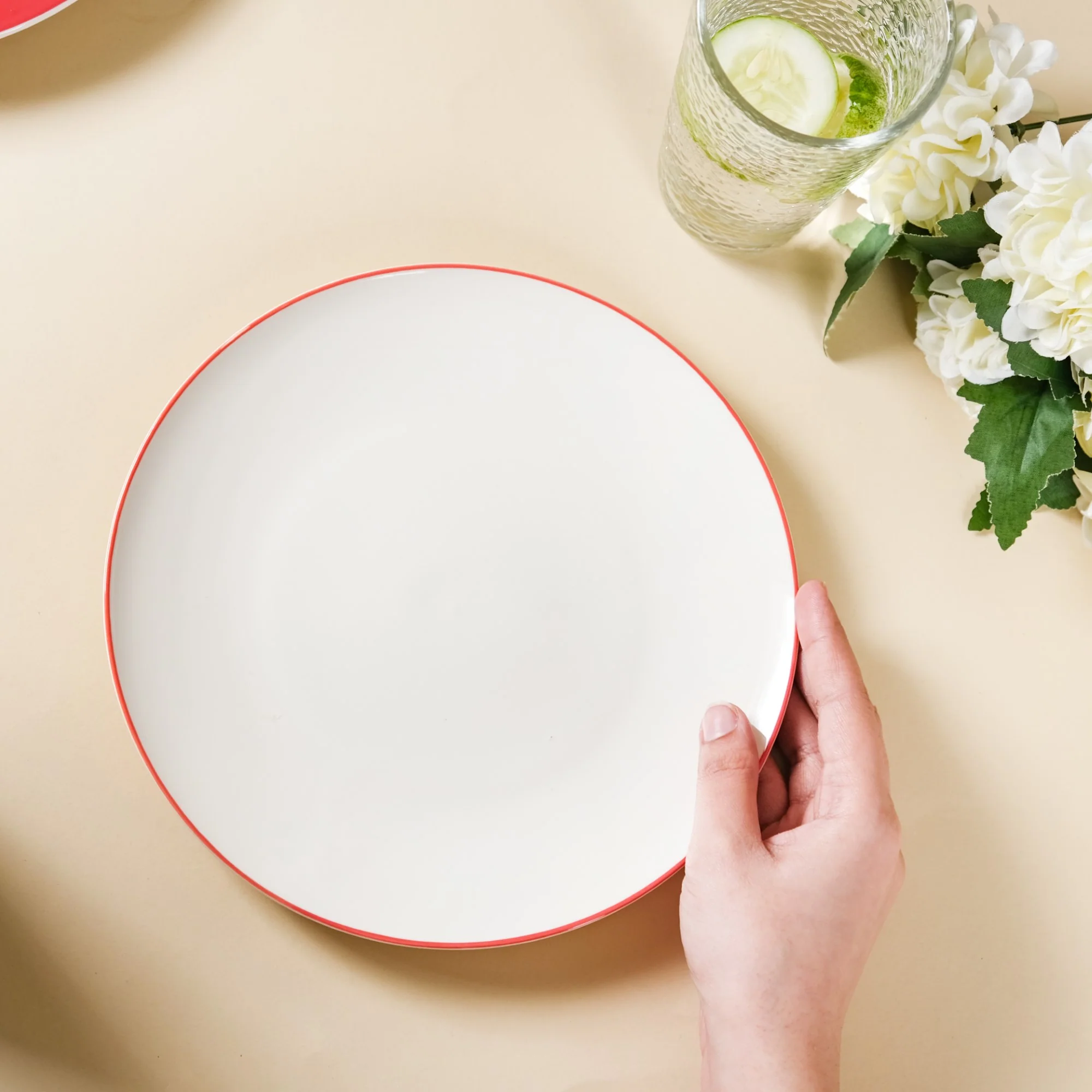 Riona Red Rimmed Ceramic Snack Plate 8-Inch - Image 2