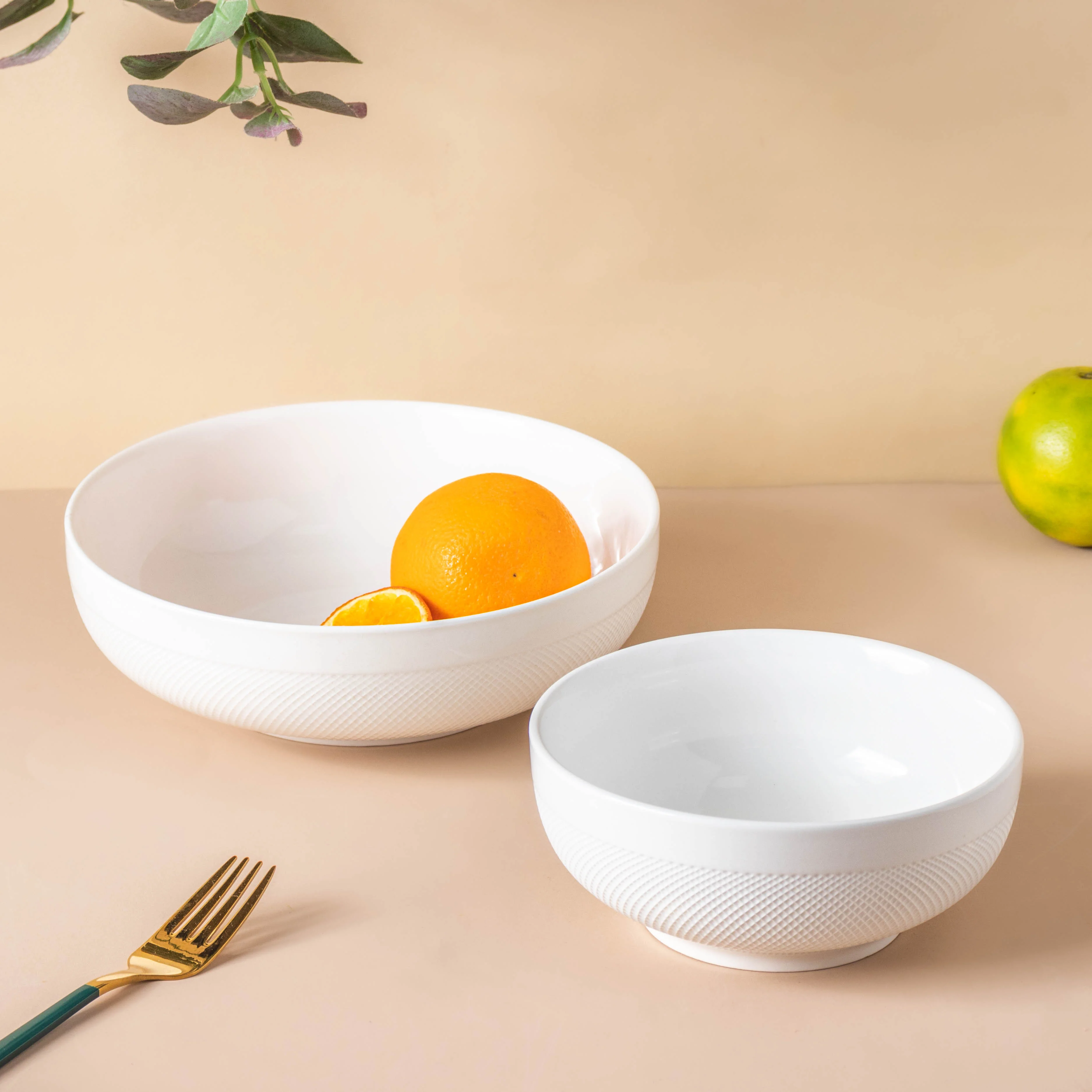 Riona Textured Ceramic Serving Bowl White 7 Inch - Image 5