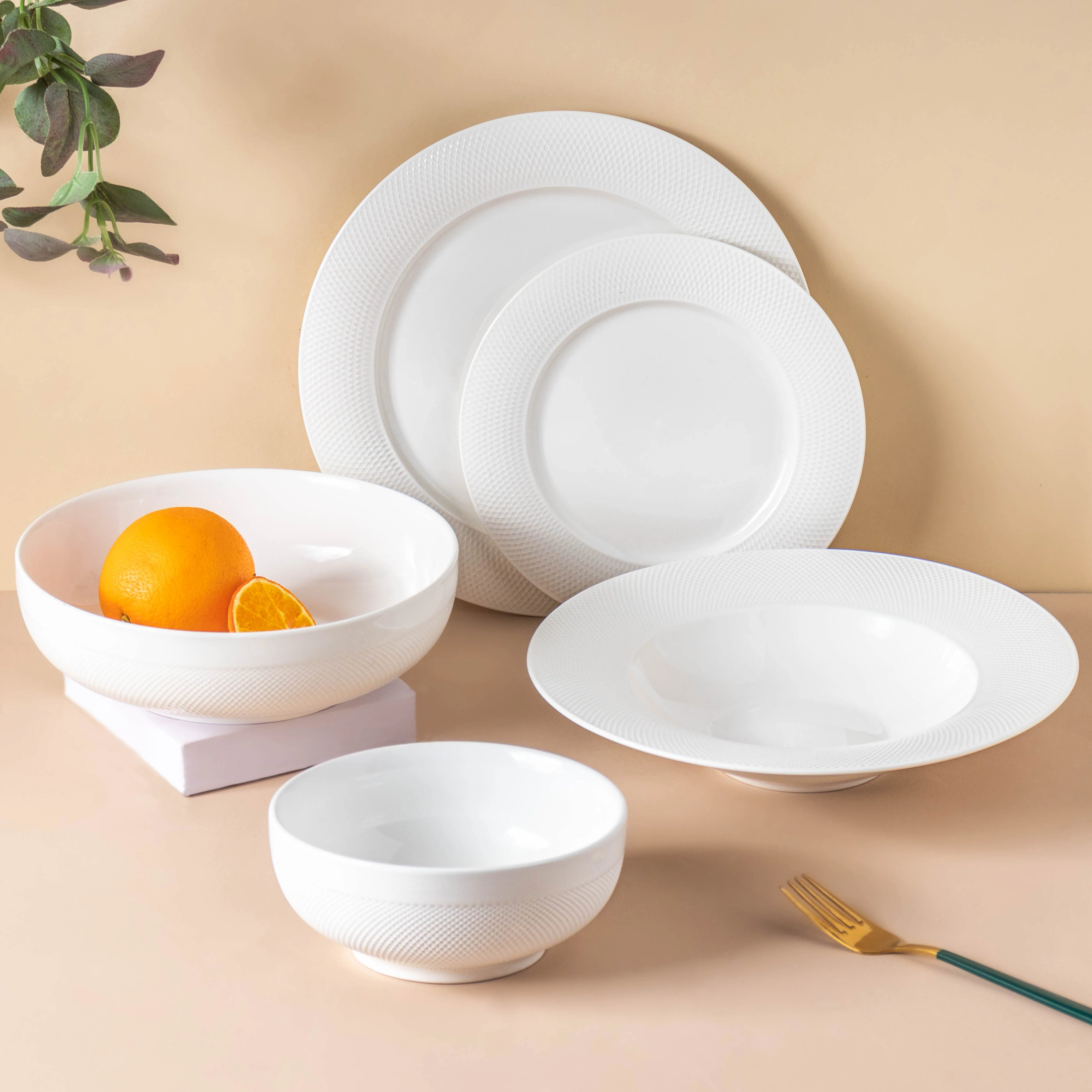 Riona Textured Ceramic Snack Plate White 8 Inch - Image 6