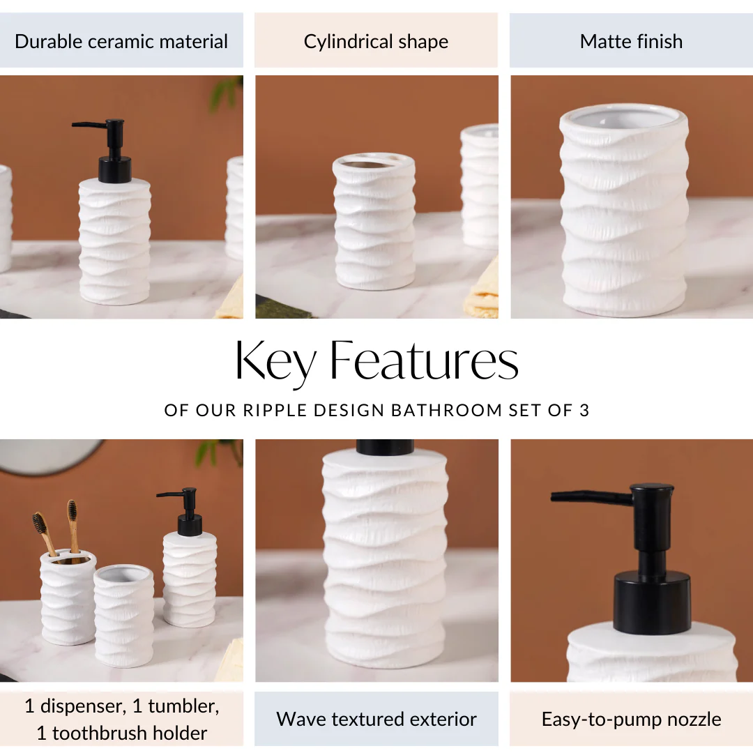 Ripple Design Bathroom Set Of 3 Matte White - Image 5