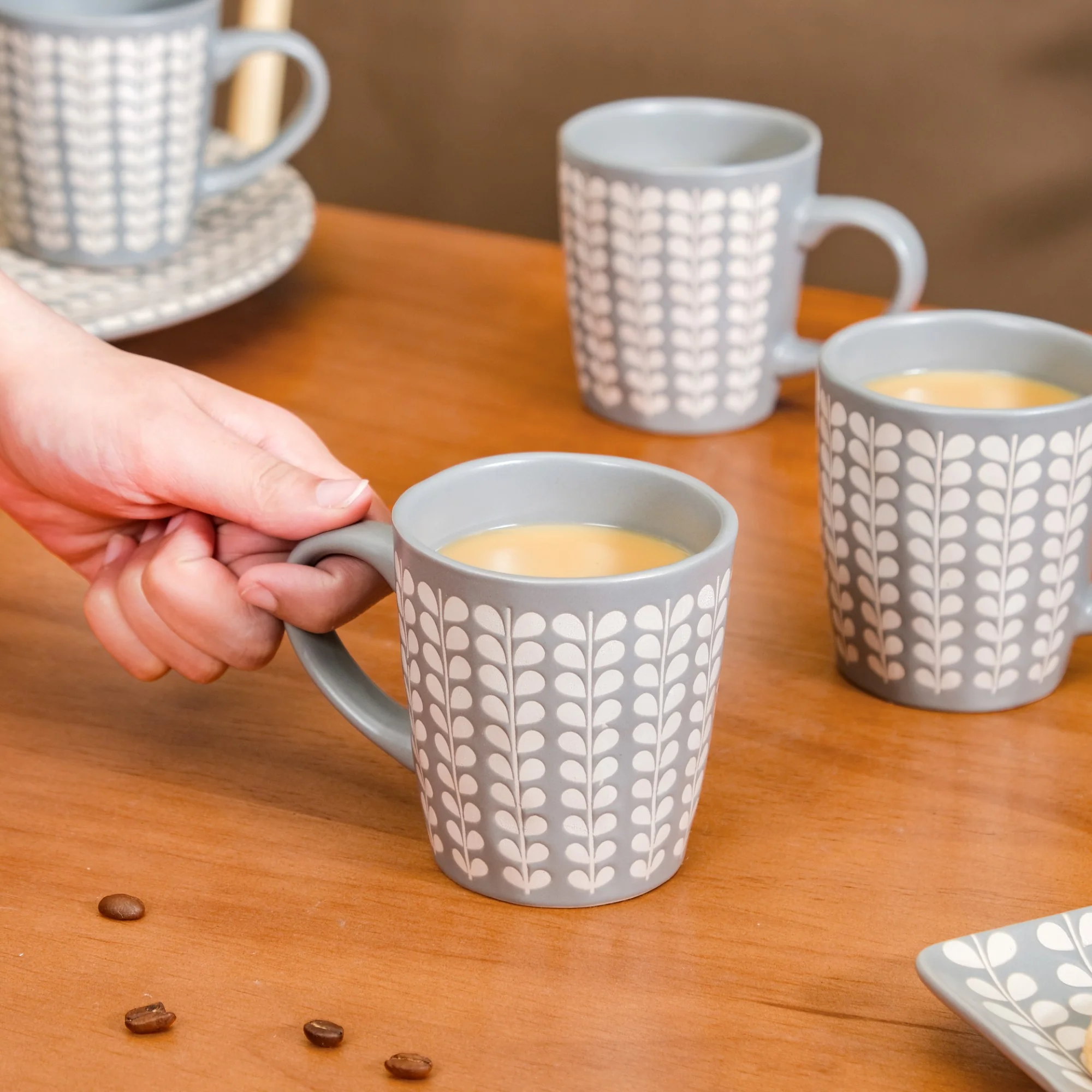 Robinia Printed Ceramic Coffee Mug Set of 6 275ml - Image 3