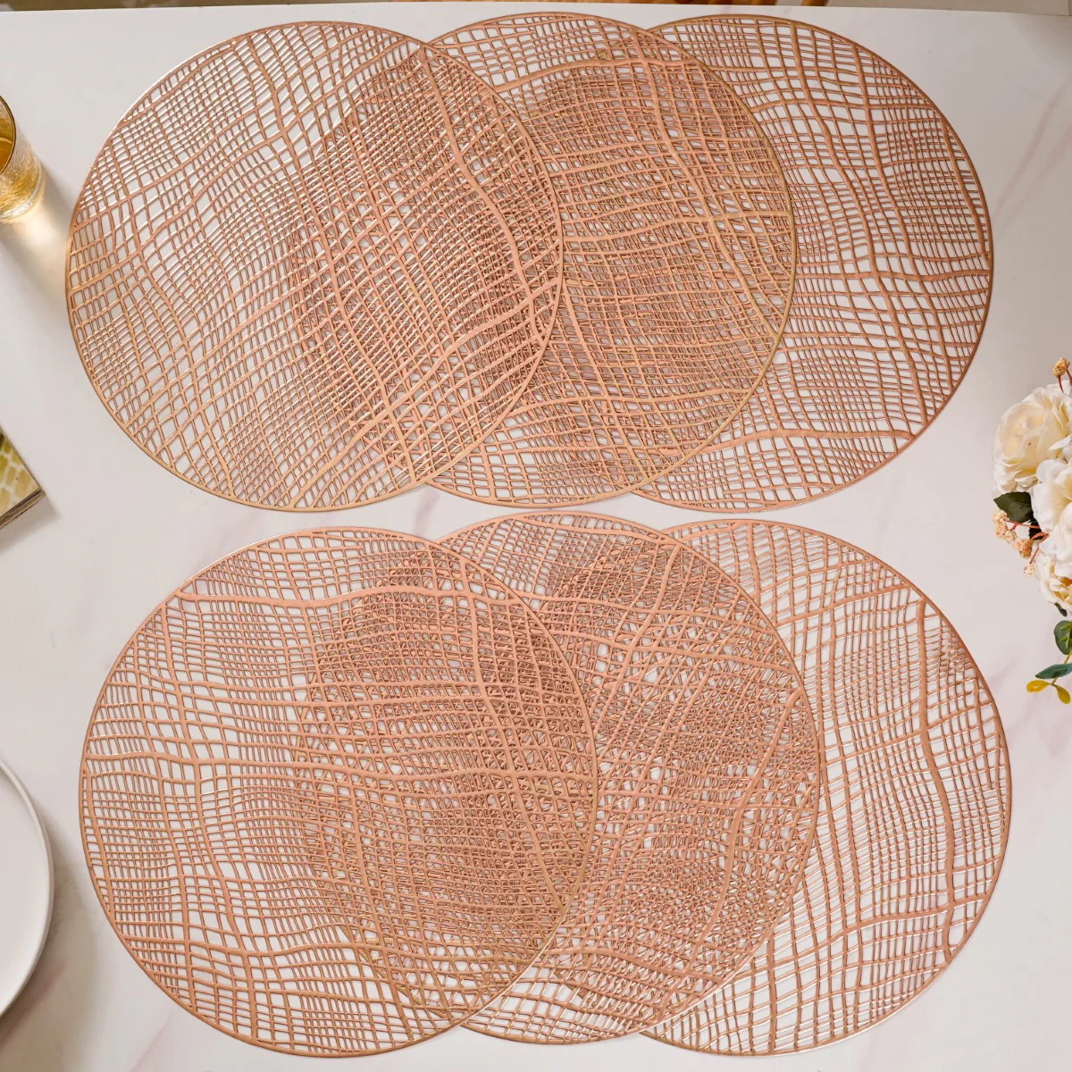 Rose Gold Designer Round Table Mat Set Of 6 - Image 9