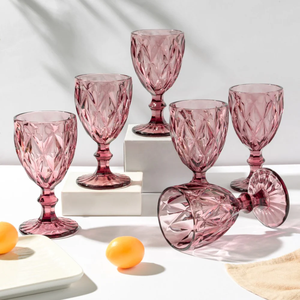 Rose Textured Drinkware Glass Mauve Set of 6 250 ml - Image 3