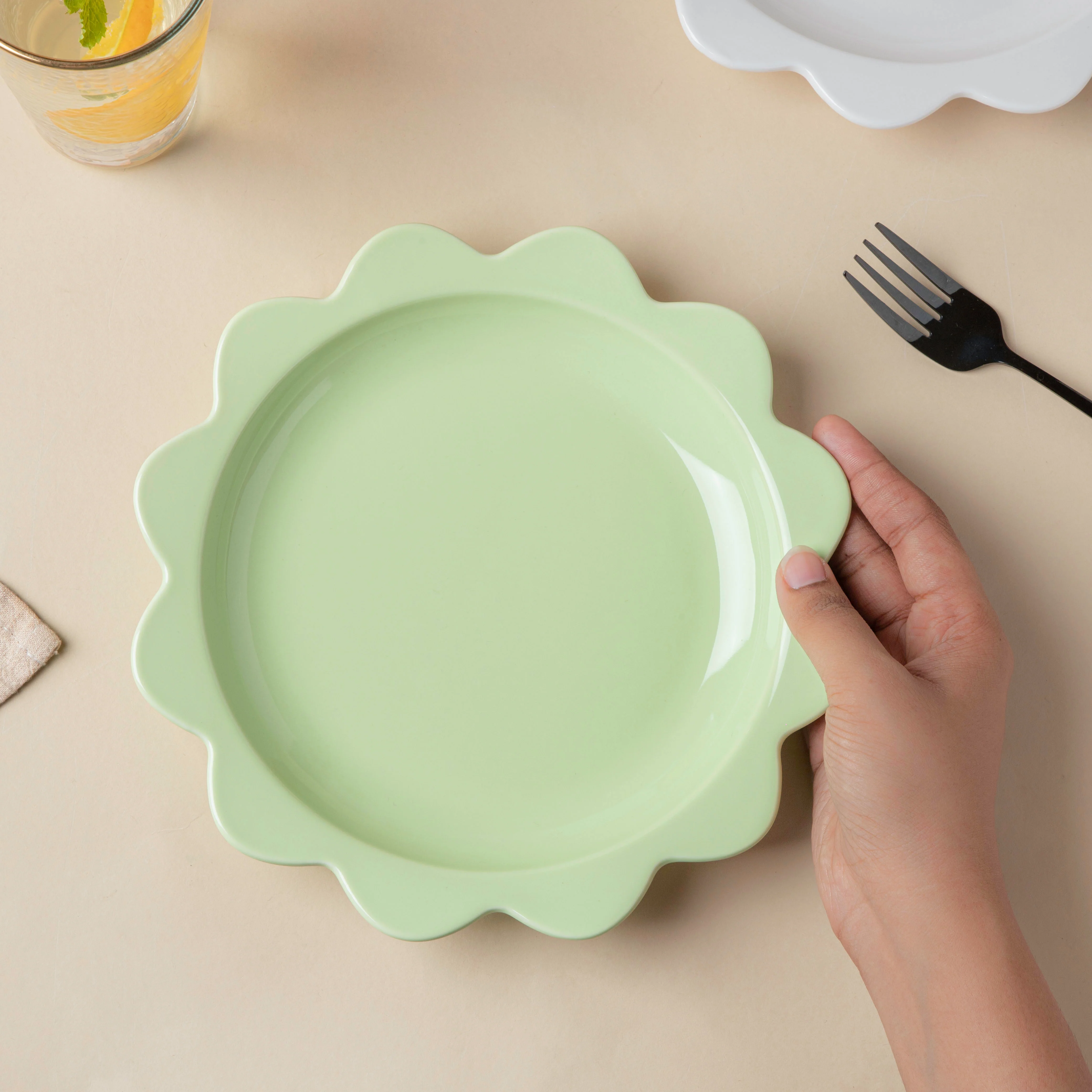 Rosette Ceramic Snack Plate Green 8.5 Inch - Image 2