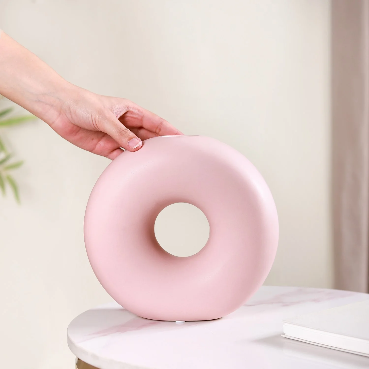 Round Donut Ceramic Vase Pink - Image 3