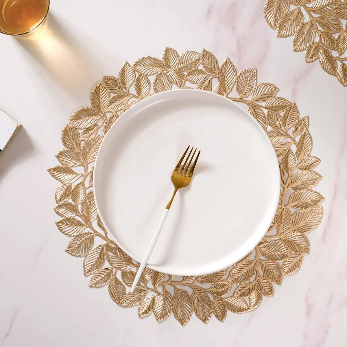 Round Gold Leaf Waterproof Placemat Set Of 6 - Image 10