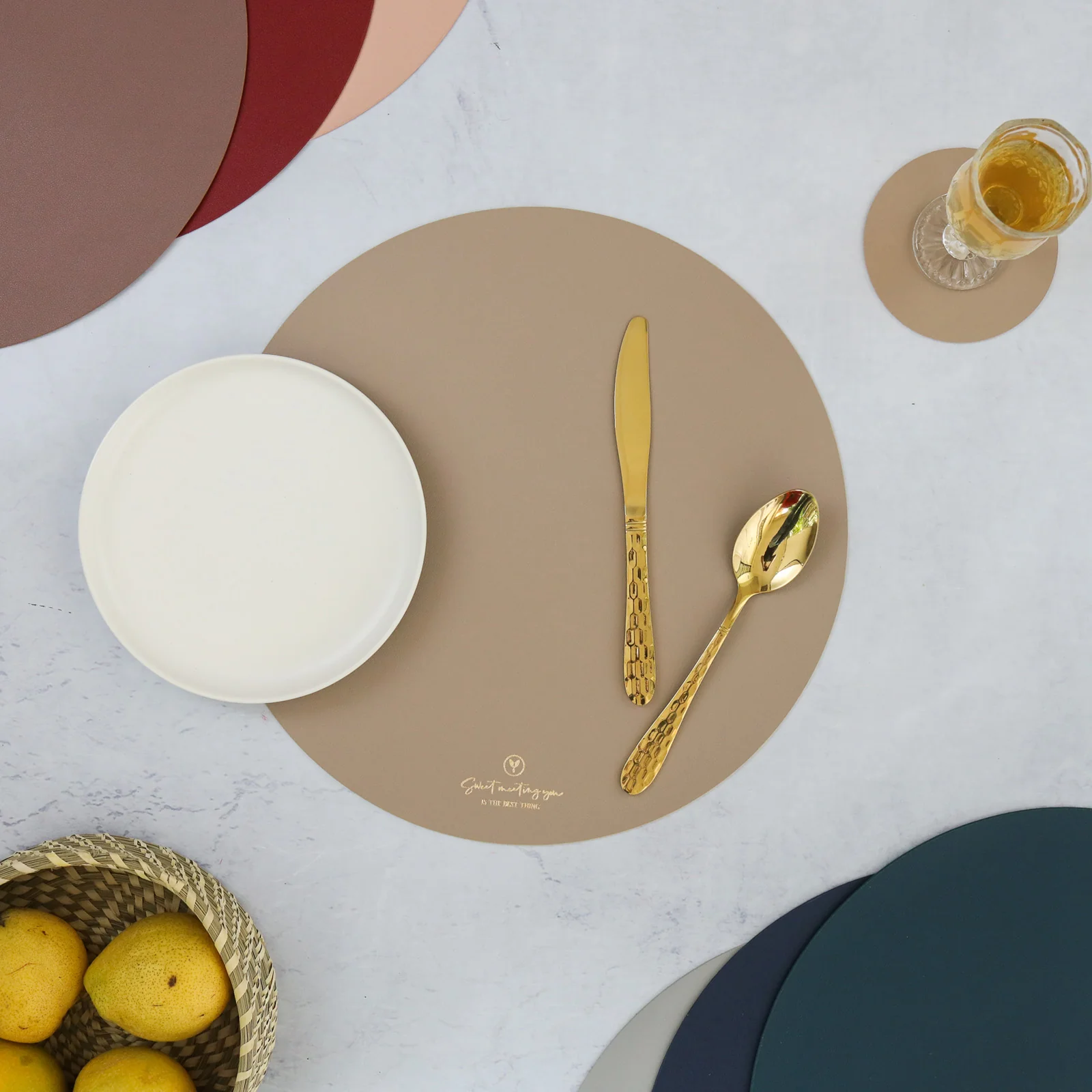 Round Placemat Beige Set of 2 - Image 2