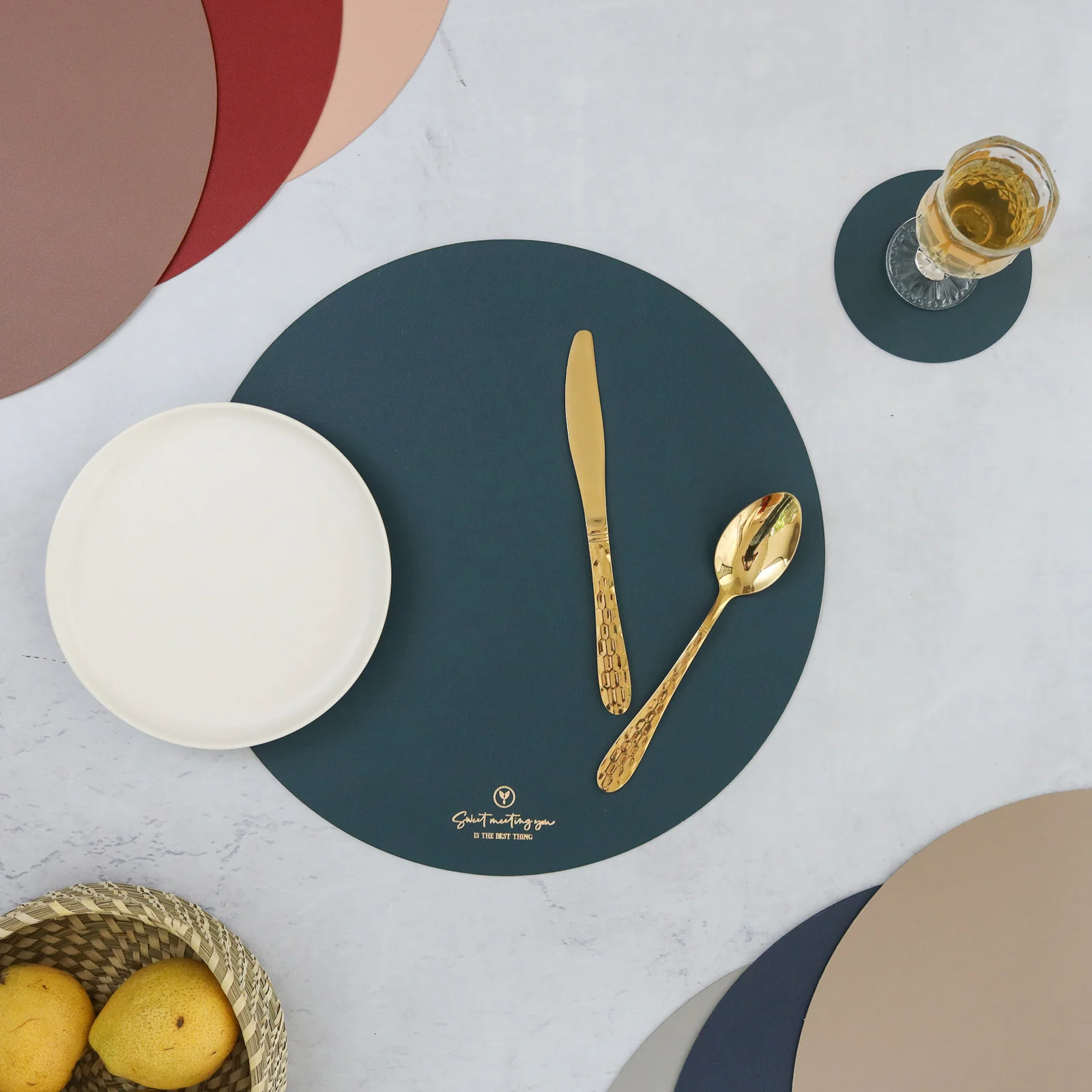 Round Placemat Dark Green Set of 2 - Image 2