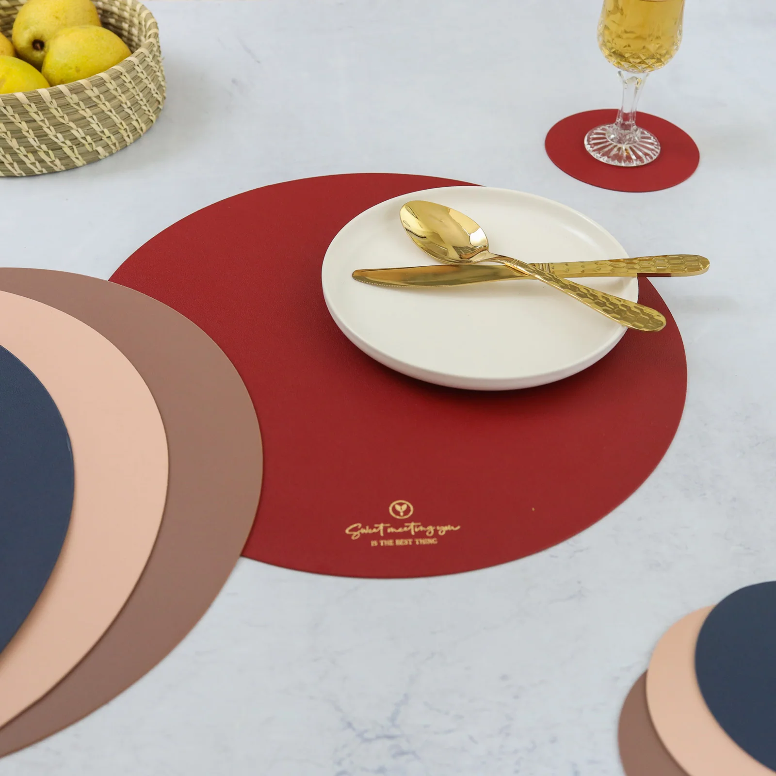 Round Placemat Maroon Set of 2 - Image 5