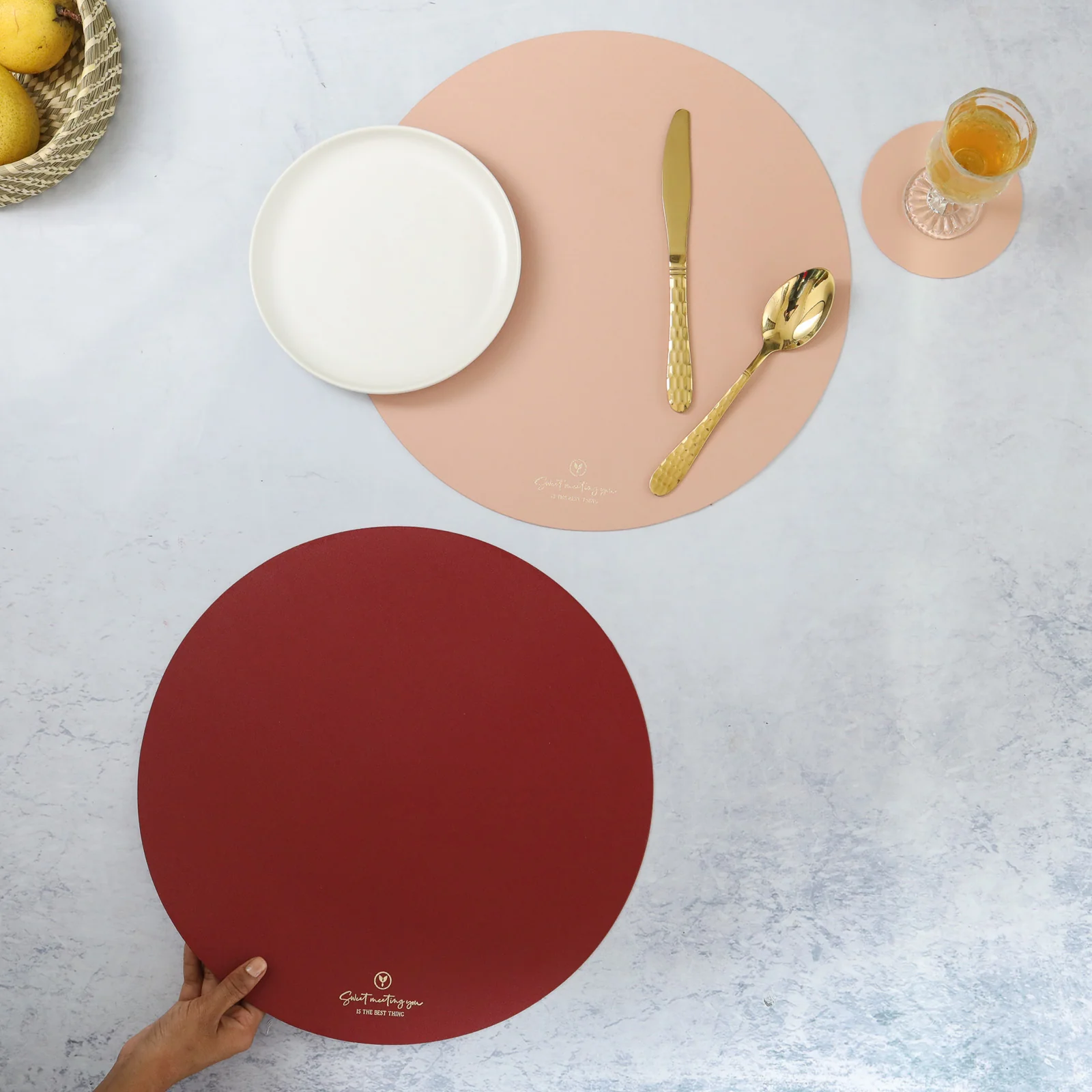 Round Placemat Pink Set of 2 - Image 7