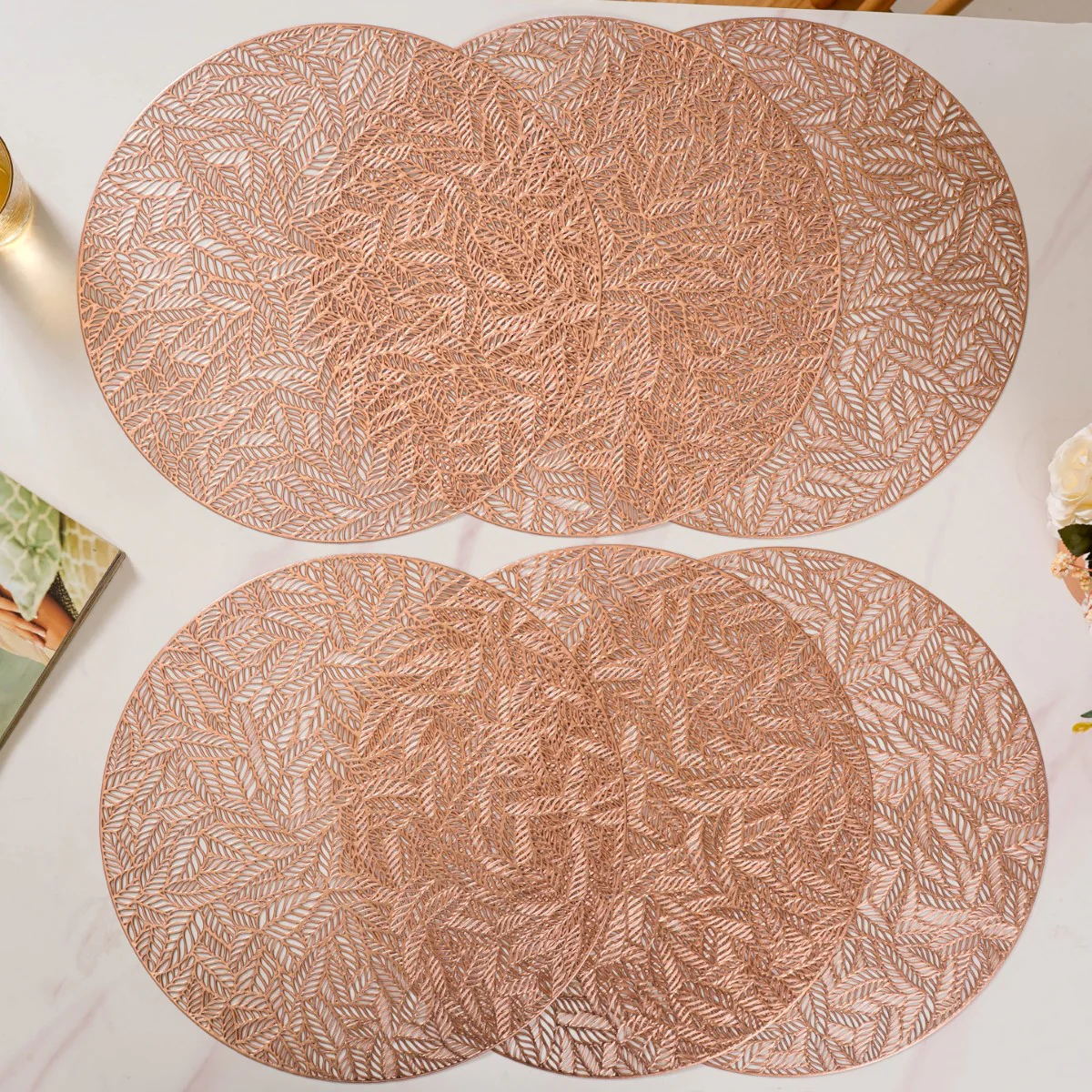 Round Rose Gold Cutwork Table Mat Set Of 6 - Image 10