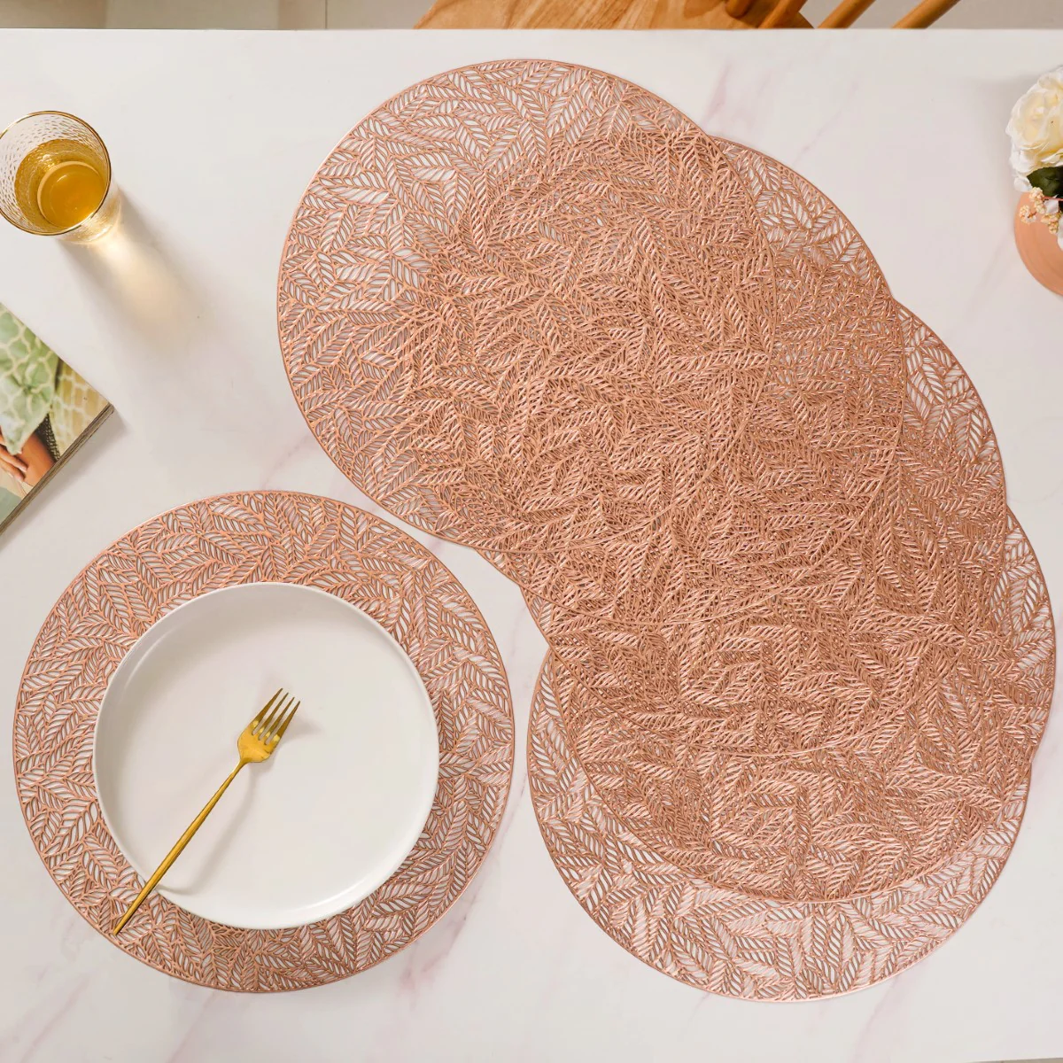 Round Rose Gold Cutwork Table Mat Set Of 6 - Image 3