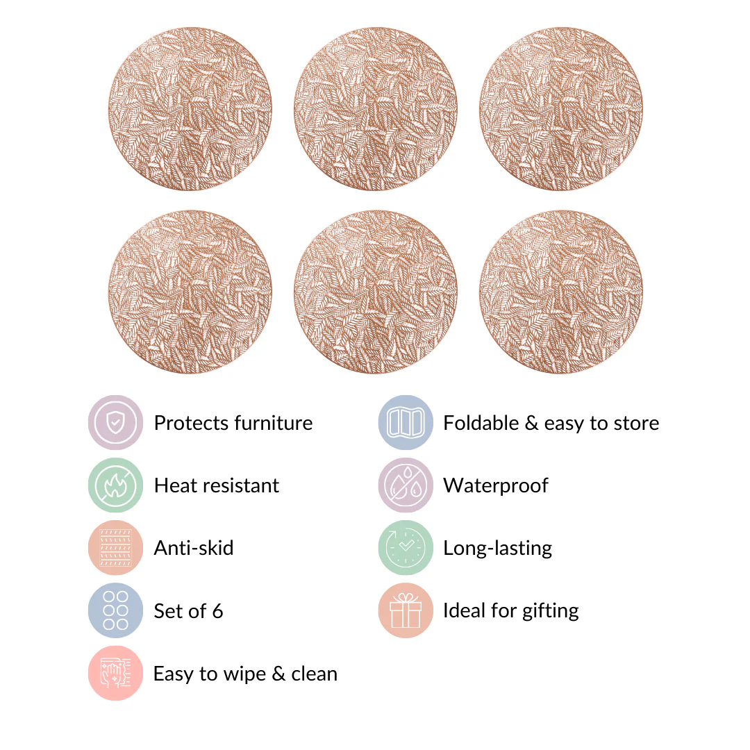 Round Rose Gold Cutwork Table Mat Set Of 6 - Image 4