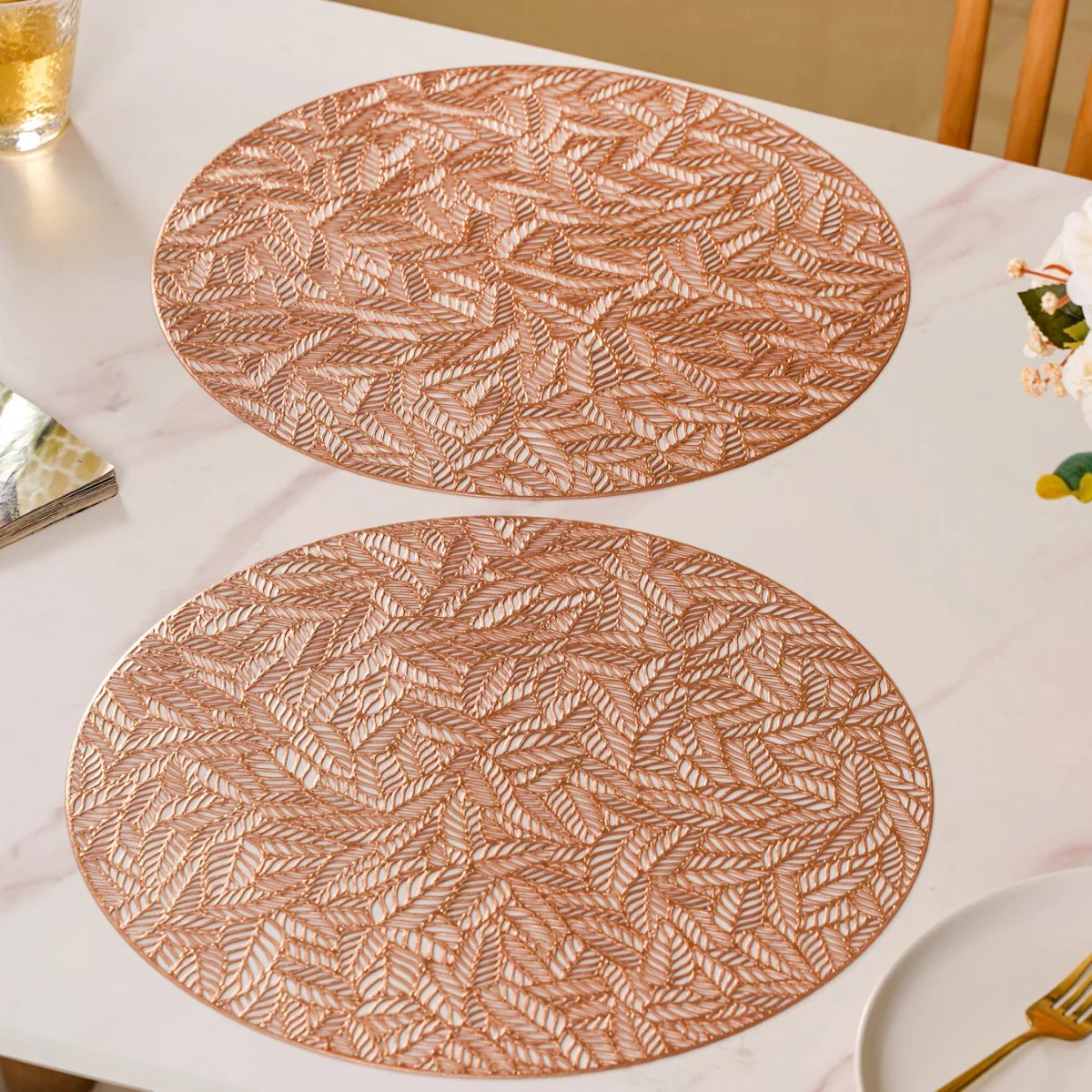 Round Rose Gold Cutwork Table Mat Set Of 6 - Image 7