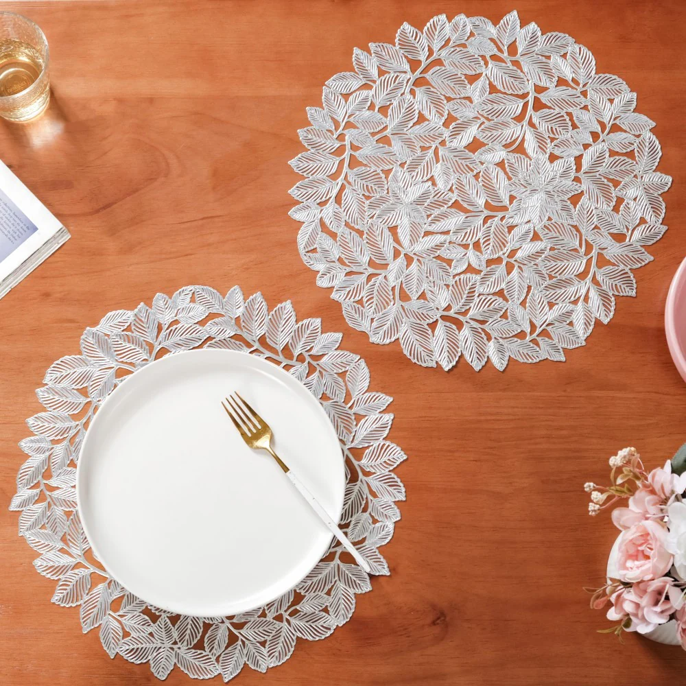 Round Silver Leaves Waterproof Placemat Set Of 6 - Image 6