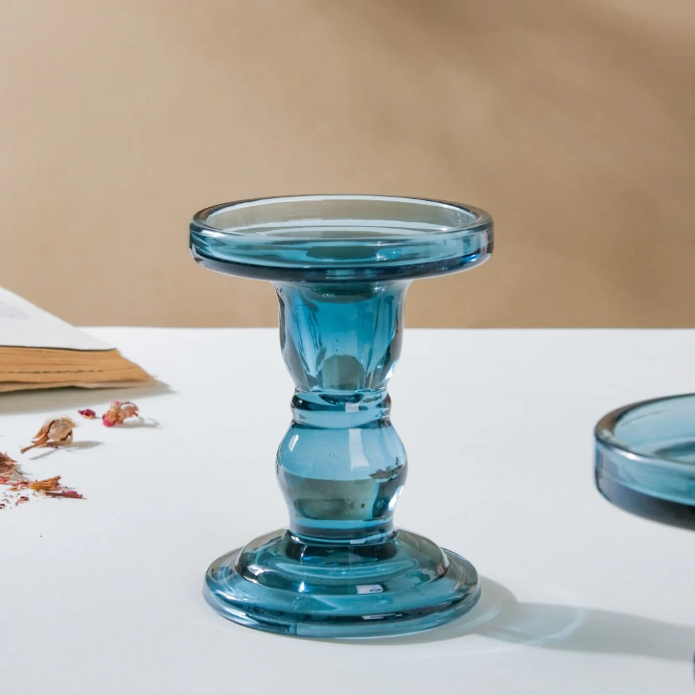 Royal Blue Glass Candle Stand Set Of 3 - Image 7
