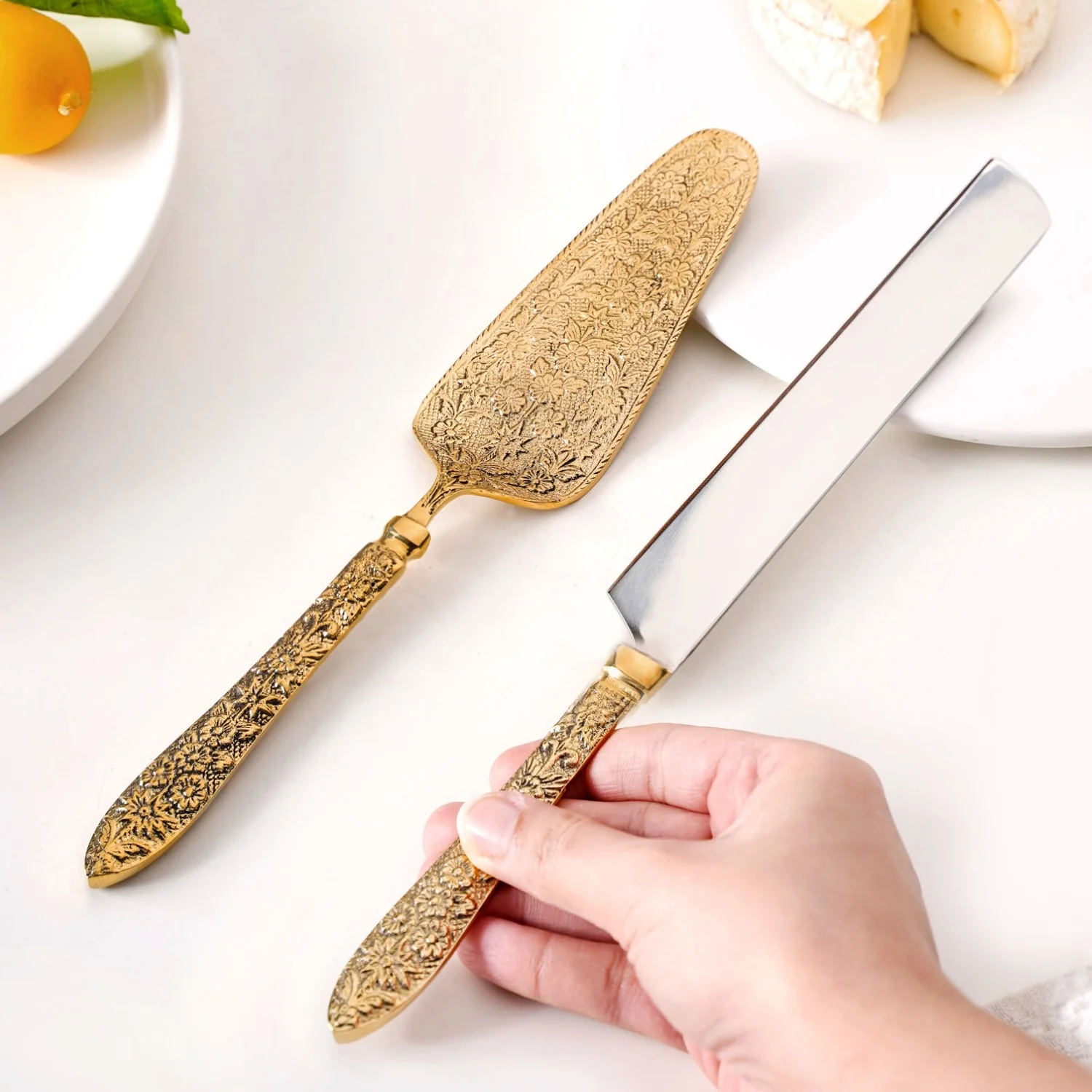 Royal Vintage Brass Cake Knife And Server Set Of 2 - Image 3