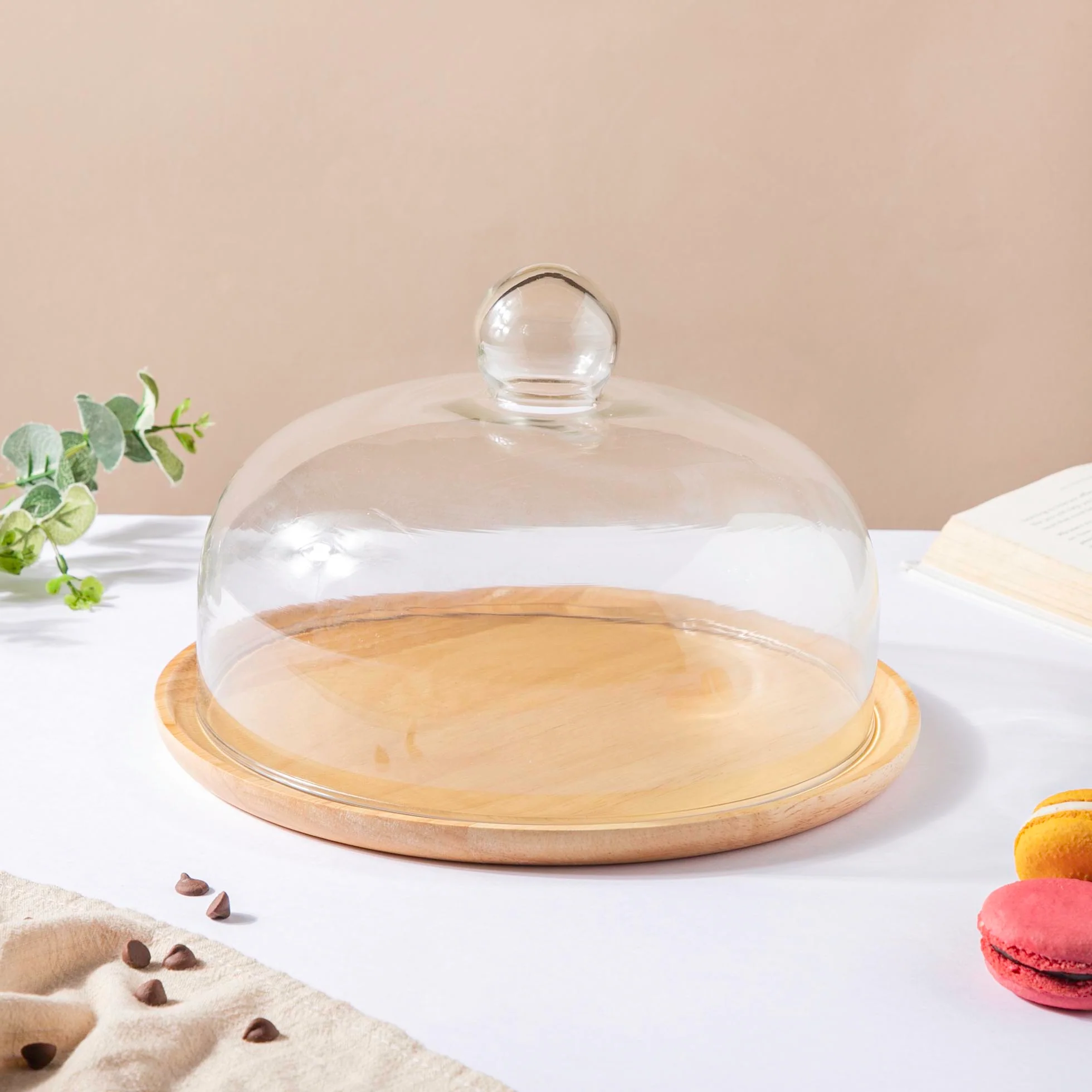 Rubber Wood Cake Stand With Dome 10 inch - Image 3