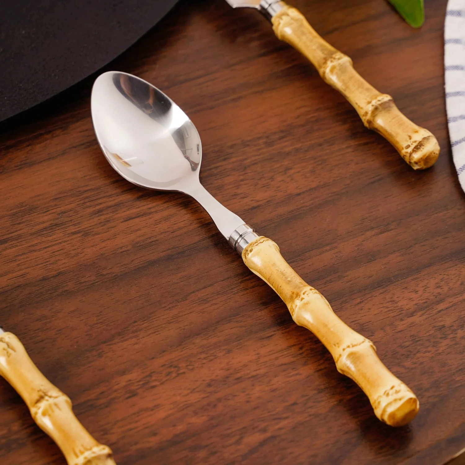 Rustic Bamboo Design Stainless Steel Cutlery Set Of 4 - Image 3