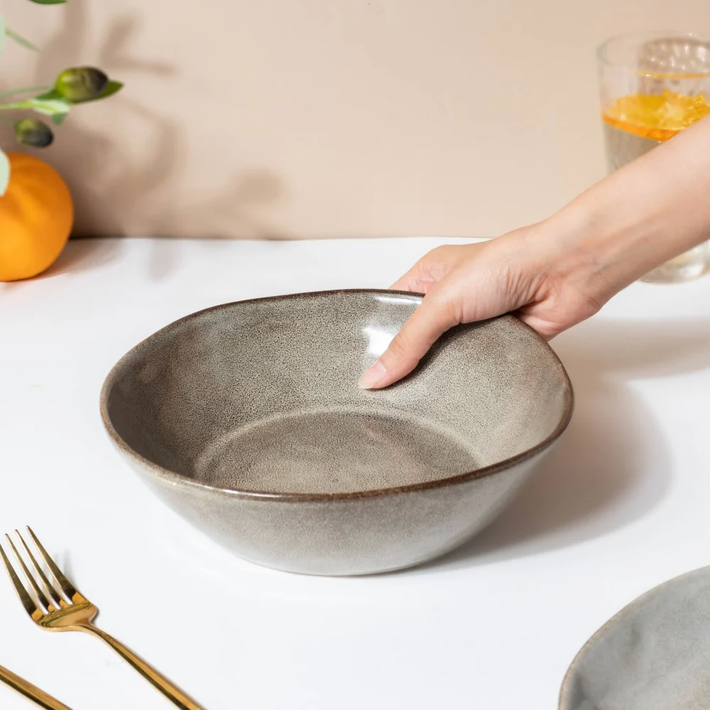 Rustic Handmade Large Serving Bowl Grey 800 ml - Image 2