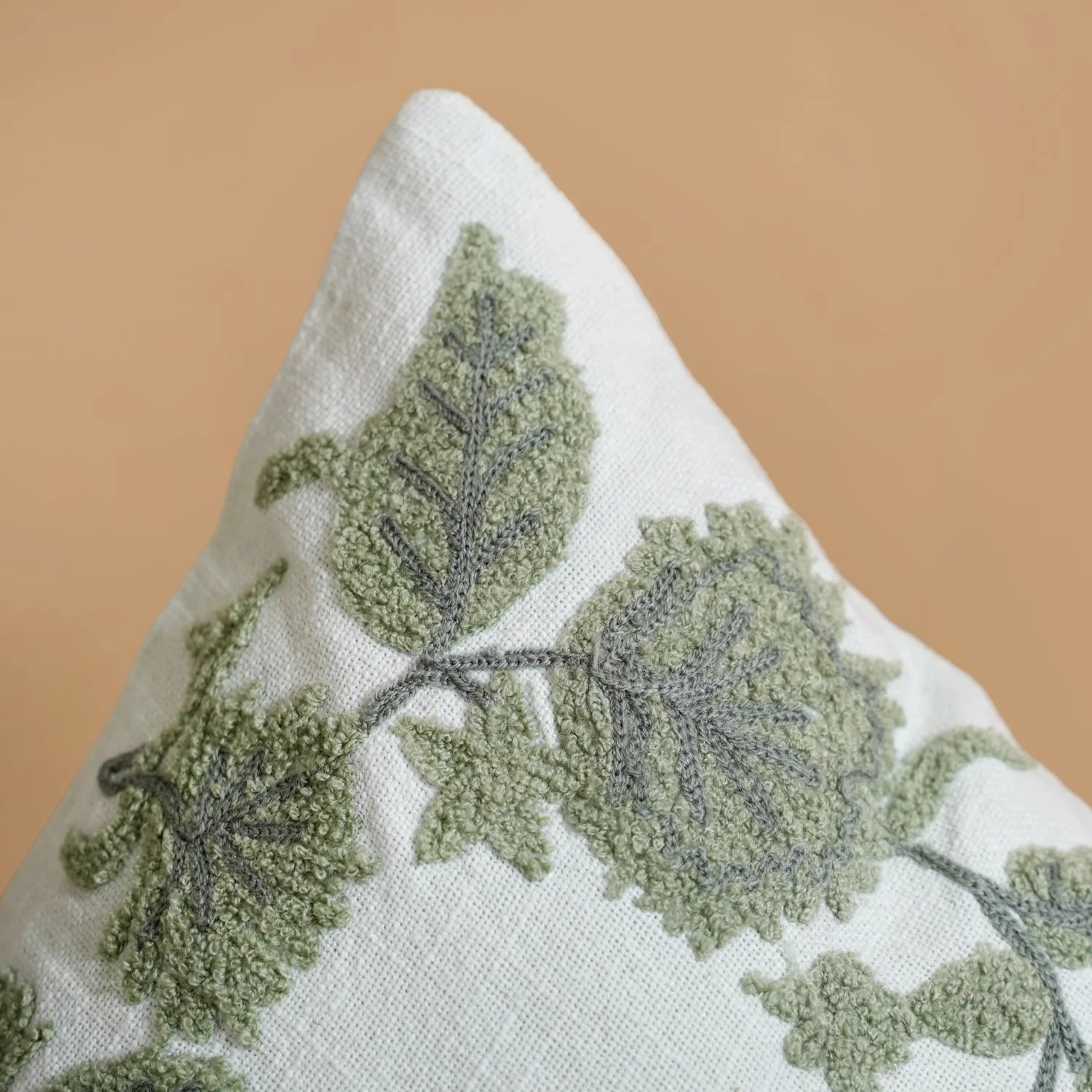 Sage Bloom Cotton Canvas Embroidered Cushion Cover 40x40cm - Image 6