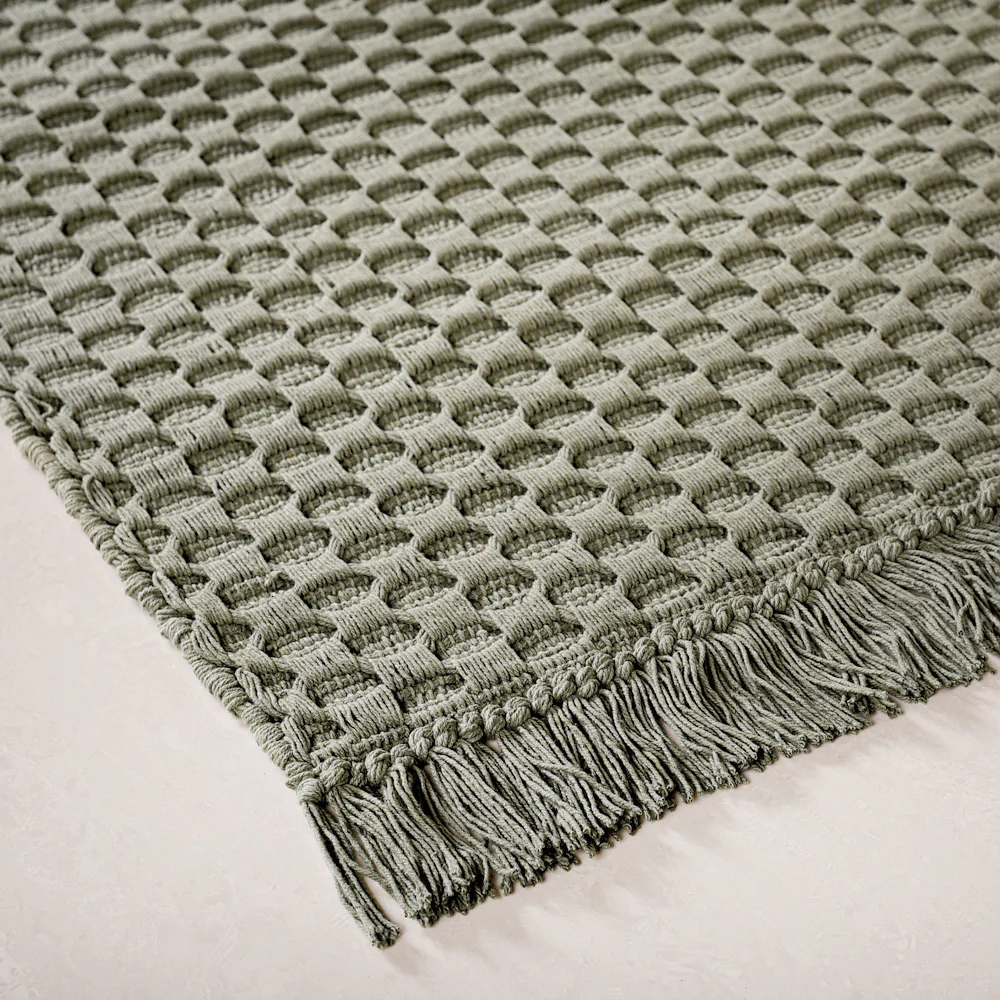 Sage Green Handcrafted Waffle Weave Cotton Floor Mat 37x20 Inch - Image 7