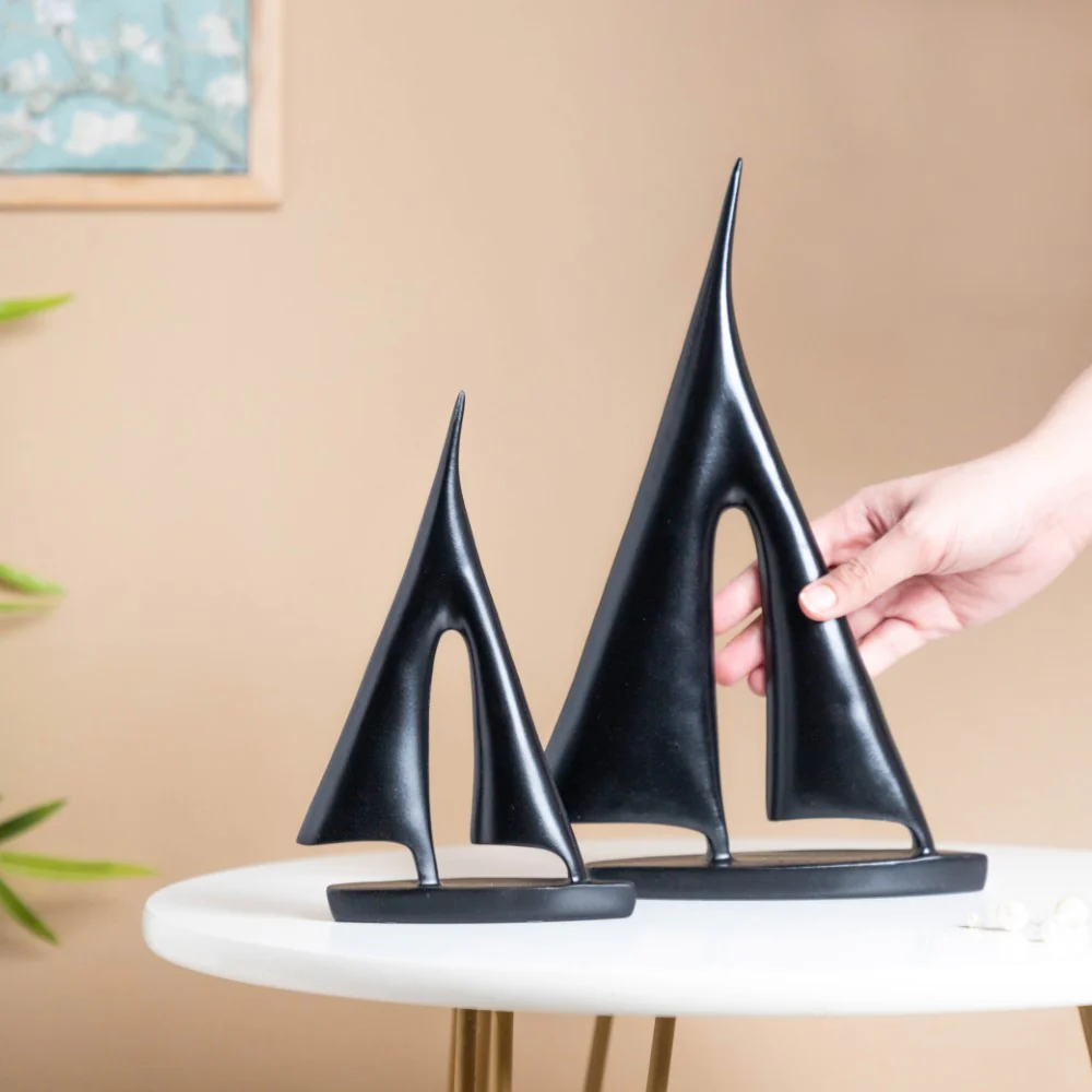 Sailing Ship Resin Decor Object Black Set Of 2 - Image 2