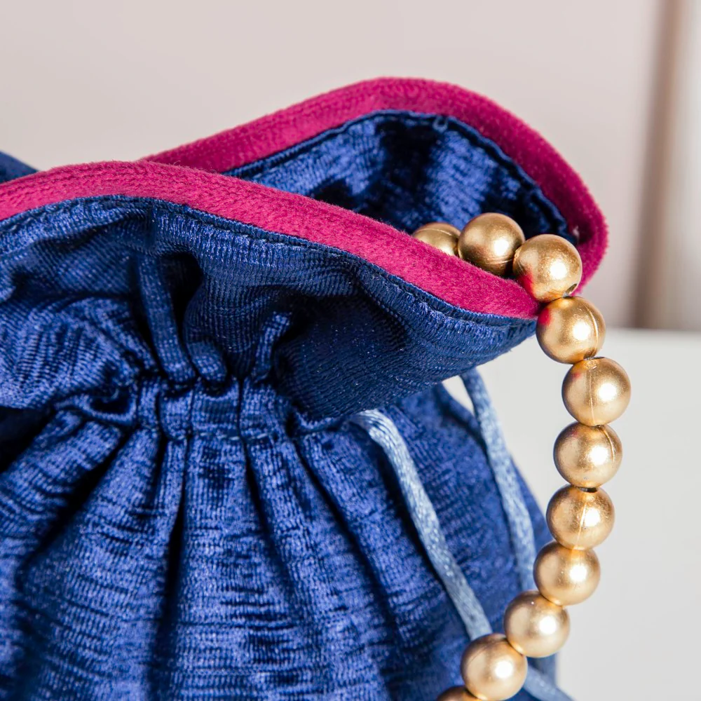 Sama Floral Potli Bag Dark Blue - Image 6