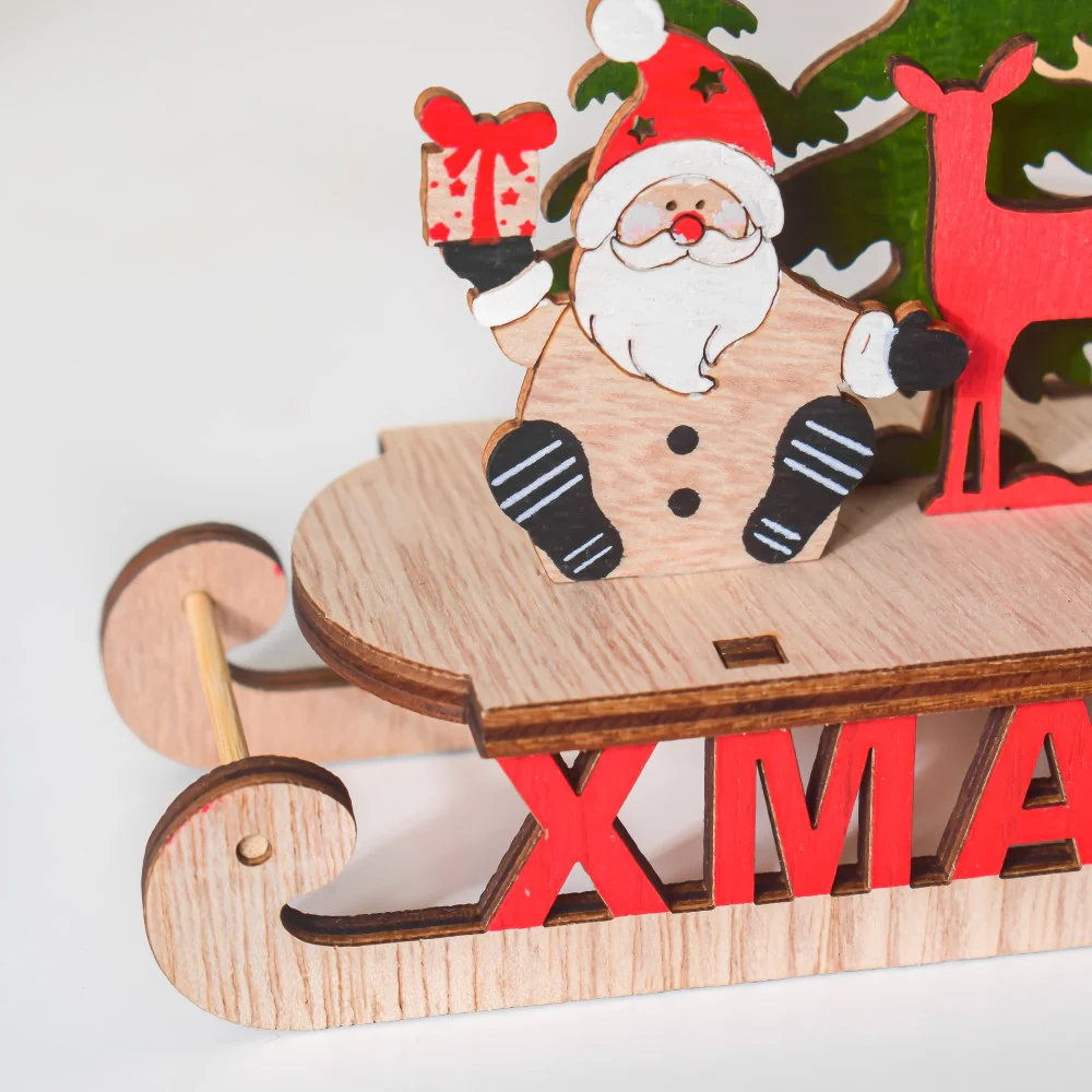 Santa Xmas DIY Wooden Sleigh Decor - Image 4
