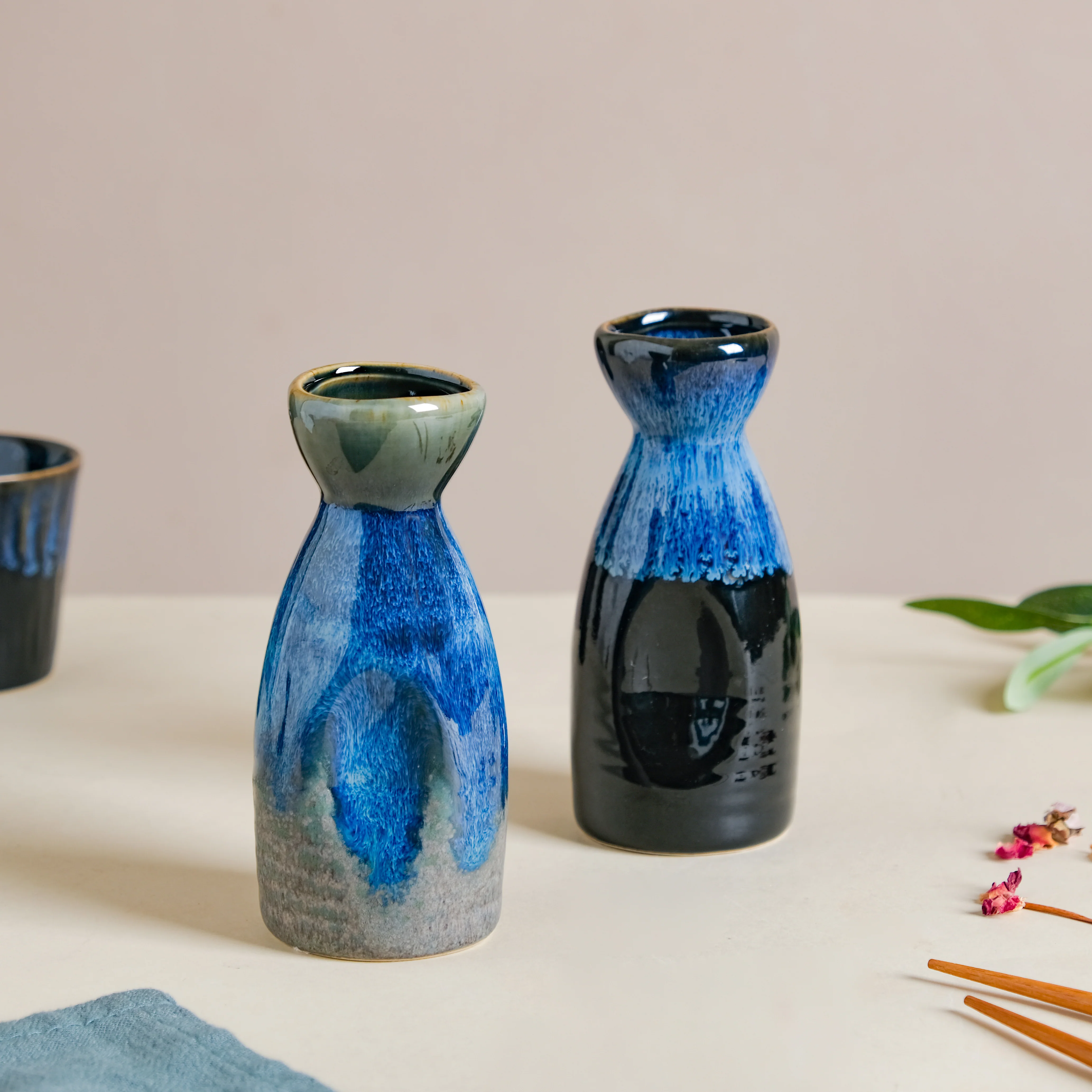 Sapphire Ceramic Stoneware Mini Sake Flask Blue 120 ml - Image 7