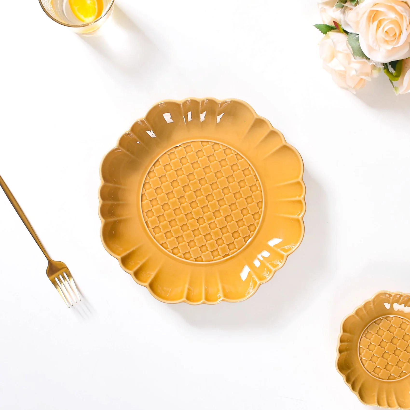 Scalloped Moroccan Dinner Plate Set Of 4 Yellow Ochre 10 Inch - Image 3