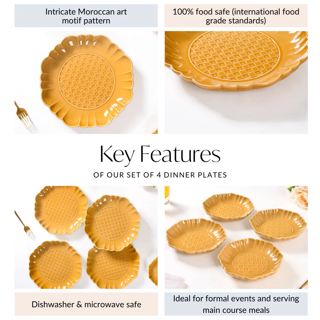 Scalloped Moroccan Dinner Plate Set Of 4 Yellow Ochre 10 Inch - Image 5
