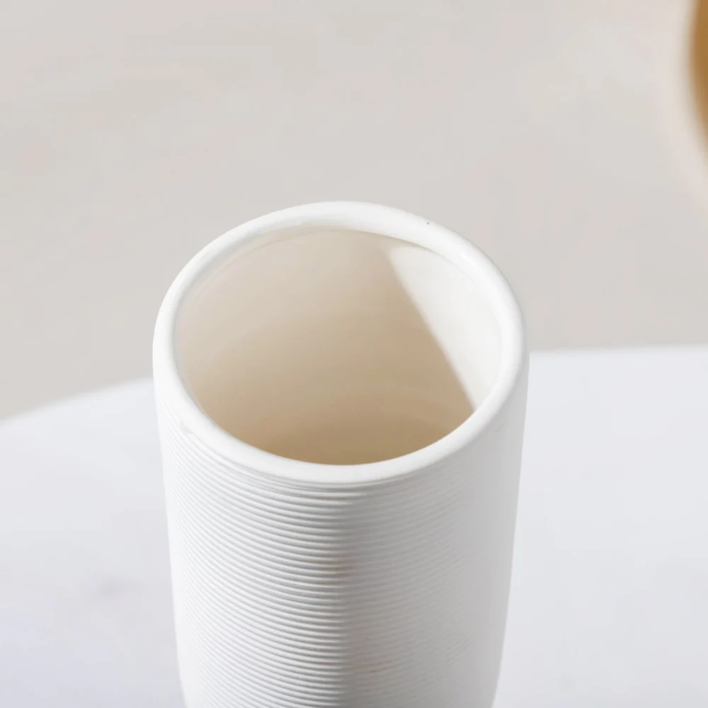 Scandinavian Hourglass Ceramic Vase White - Image 6