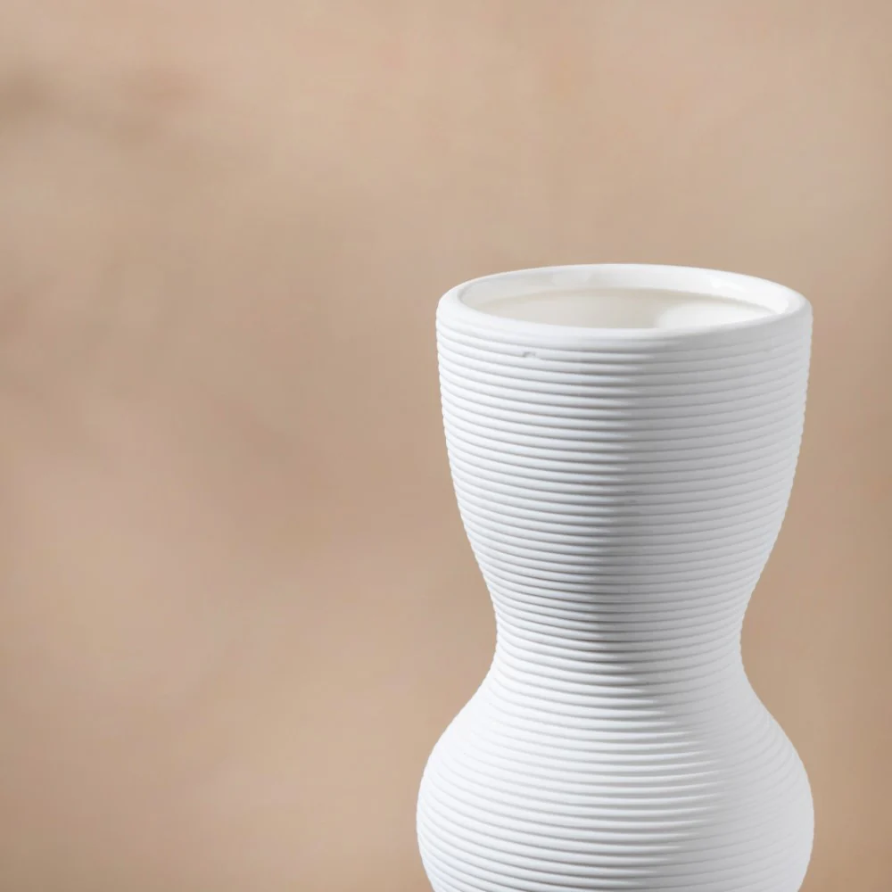 Scandinavian Striped Ceramic Vase White - Image 4