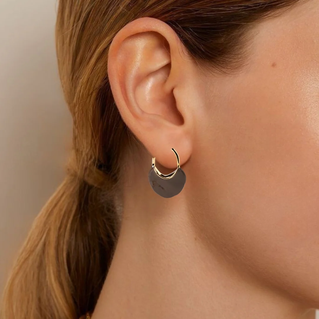 Sculpted Arc Hoop Earrings Brown - Image 2