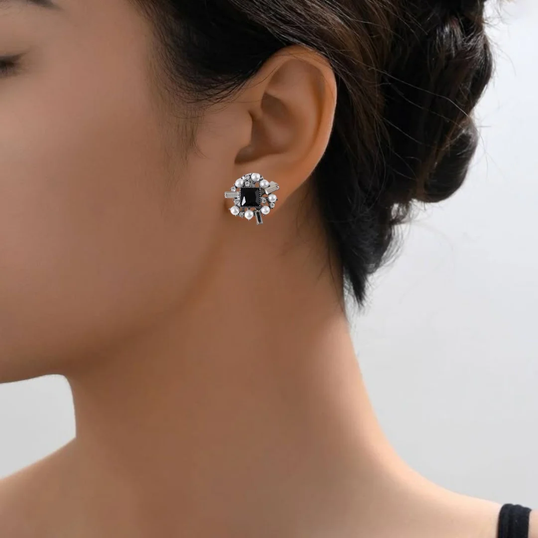 Sculptural Edgy Oxidised Silver Stud Earrings - Image 5