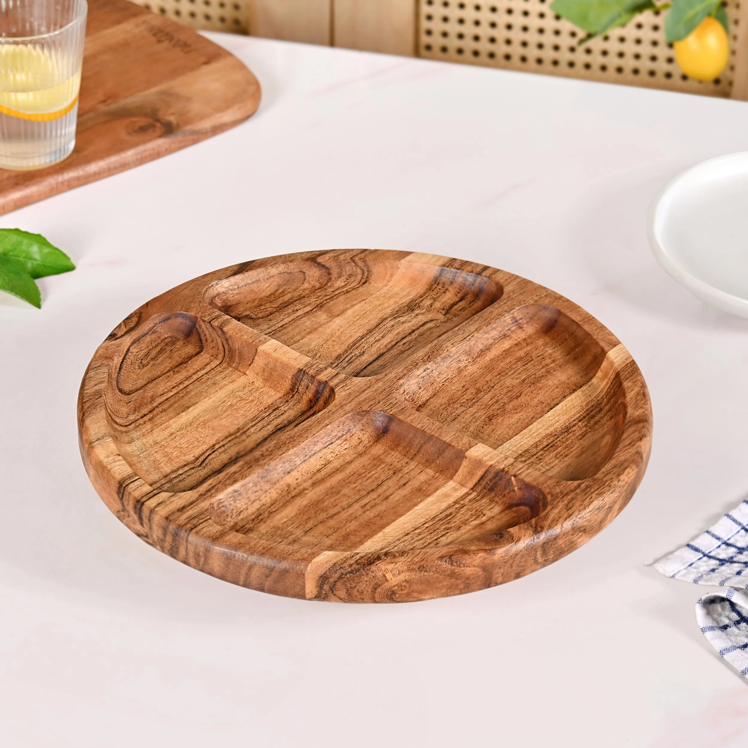Sectioned Acacia Wood Lazy Susan Platter 30cm - Image 2