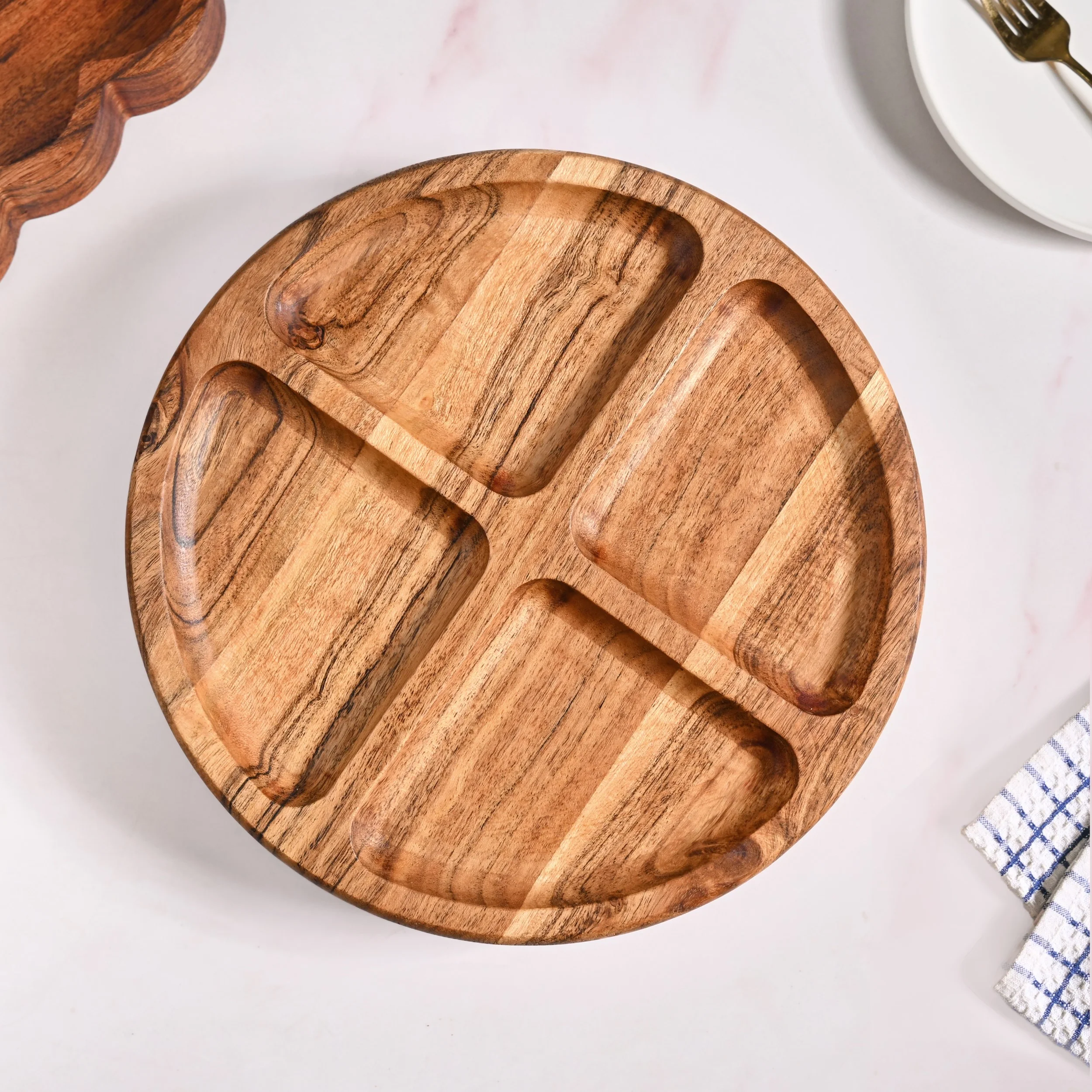 Sectioned Acacia Wood Lazy Susan Platter 30cm - Image 8