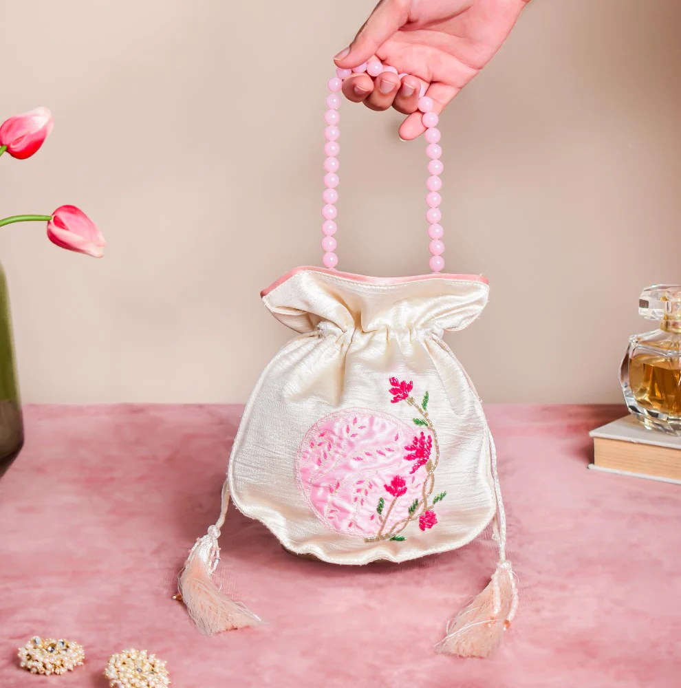 Seher Floral Potli Bag Off White - Image 3
