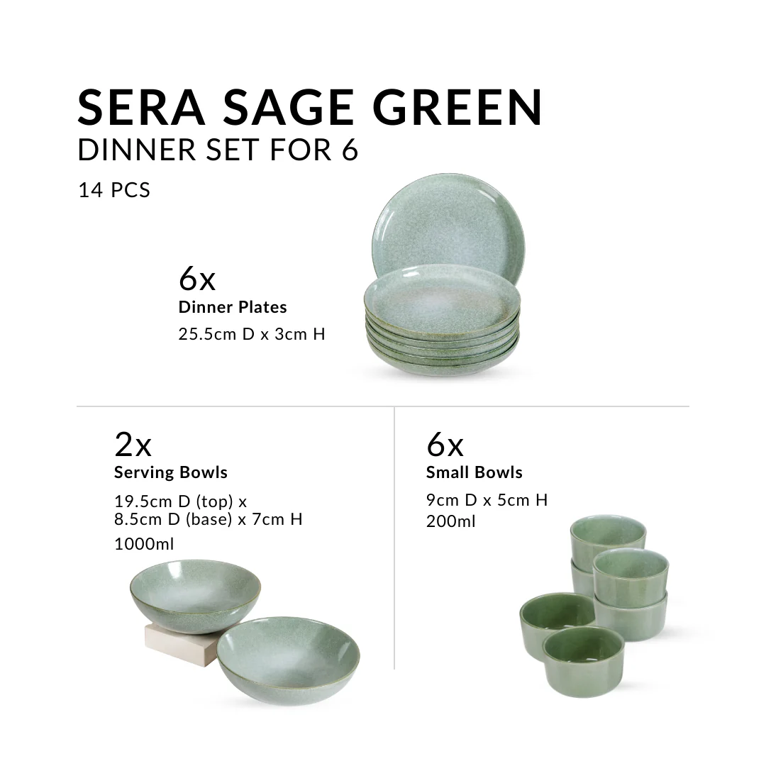 Sera Sage Green 14 Piece Ceramic Dinner Set For 6 - Image 3