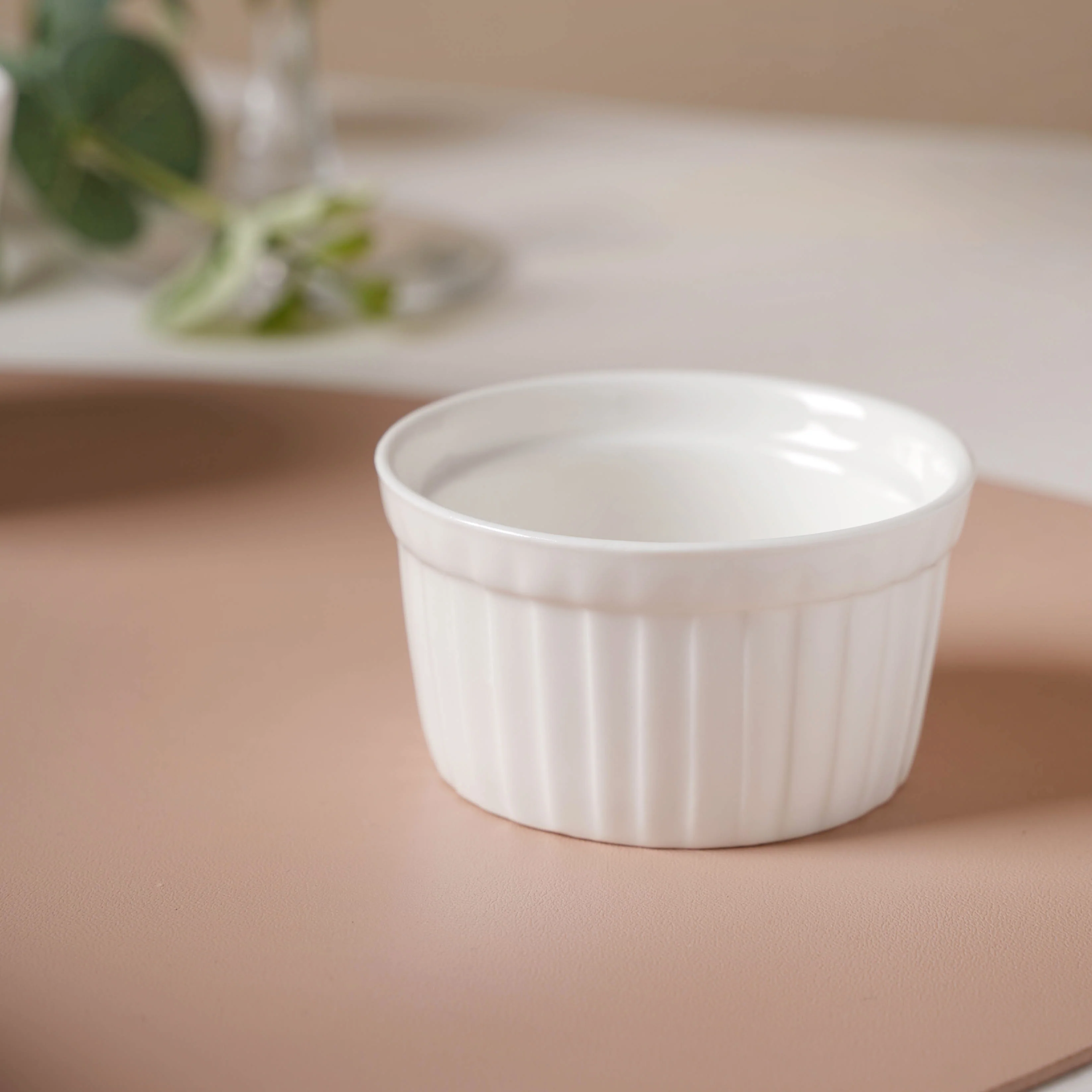 Serena Pearly White Ribbed Ceramic Dip Bowl 80 ml - Image 3