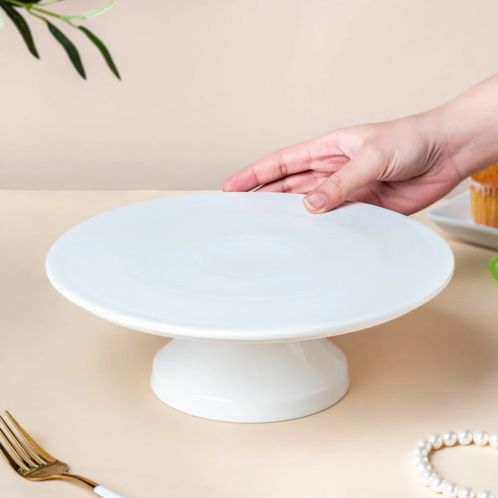 Serena Round Cake Stand 10 Inch Plate Large White - Image 2