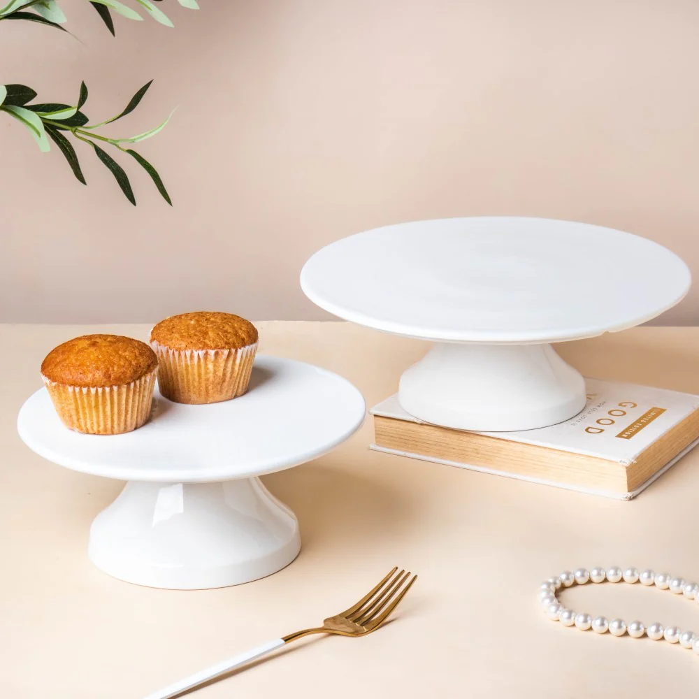 Serena Round Cake Stand 10 Inch Plate Large White - Image 6