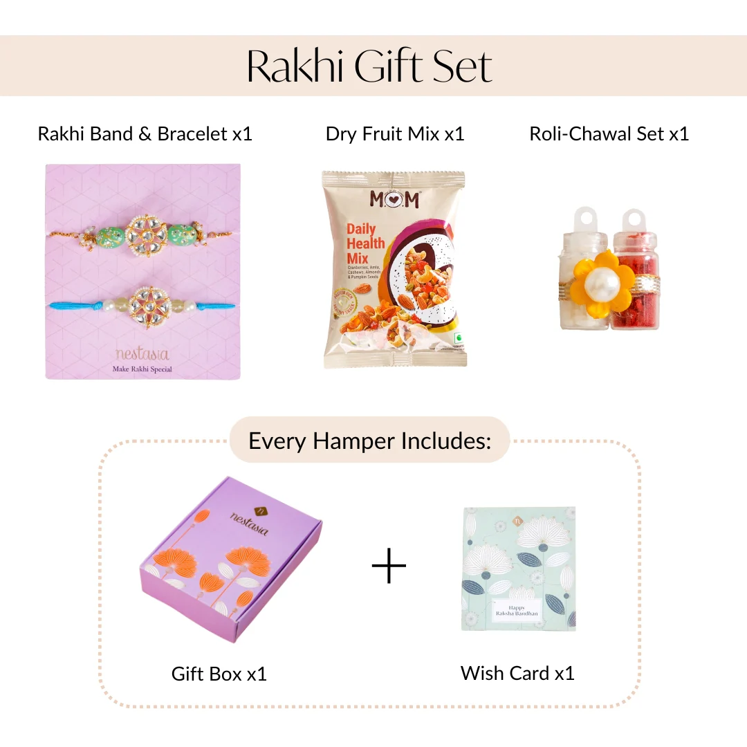 Serene Kundan Blue Rakhi Bracelet Gift Set - Image 4